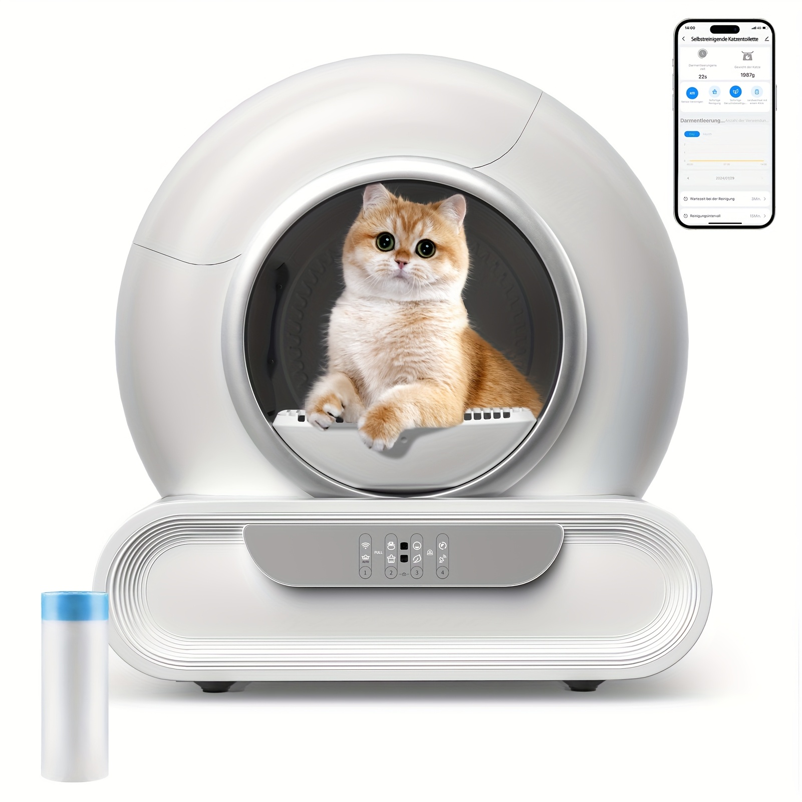 Large Capacity Self-cleaning Cat Litter Box | 65l+9l, App Control, Wifi, Deodorization, Oval Shape, Power Supply 220v-240v, Brand: , Without Battery
