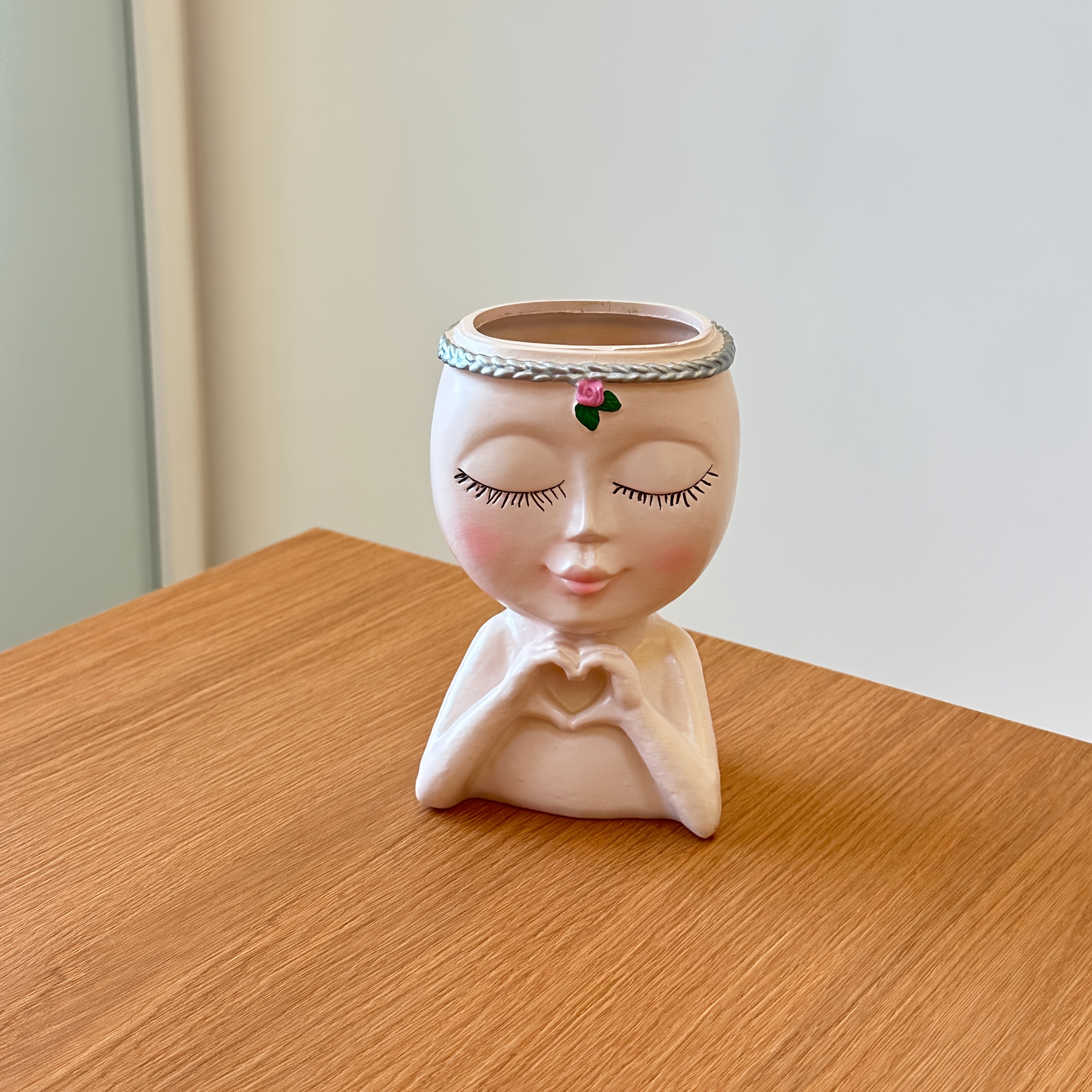 Image of 1pc Abstract Figure Sculpture Face Makeup Brush Holder, Vanity Desktop Brush Pen Cup Organizer Stand