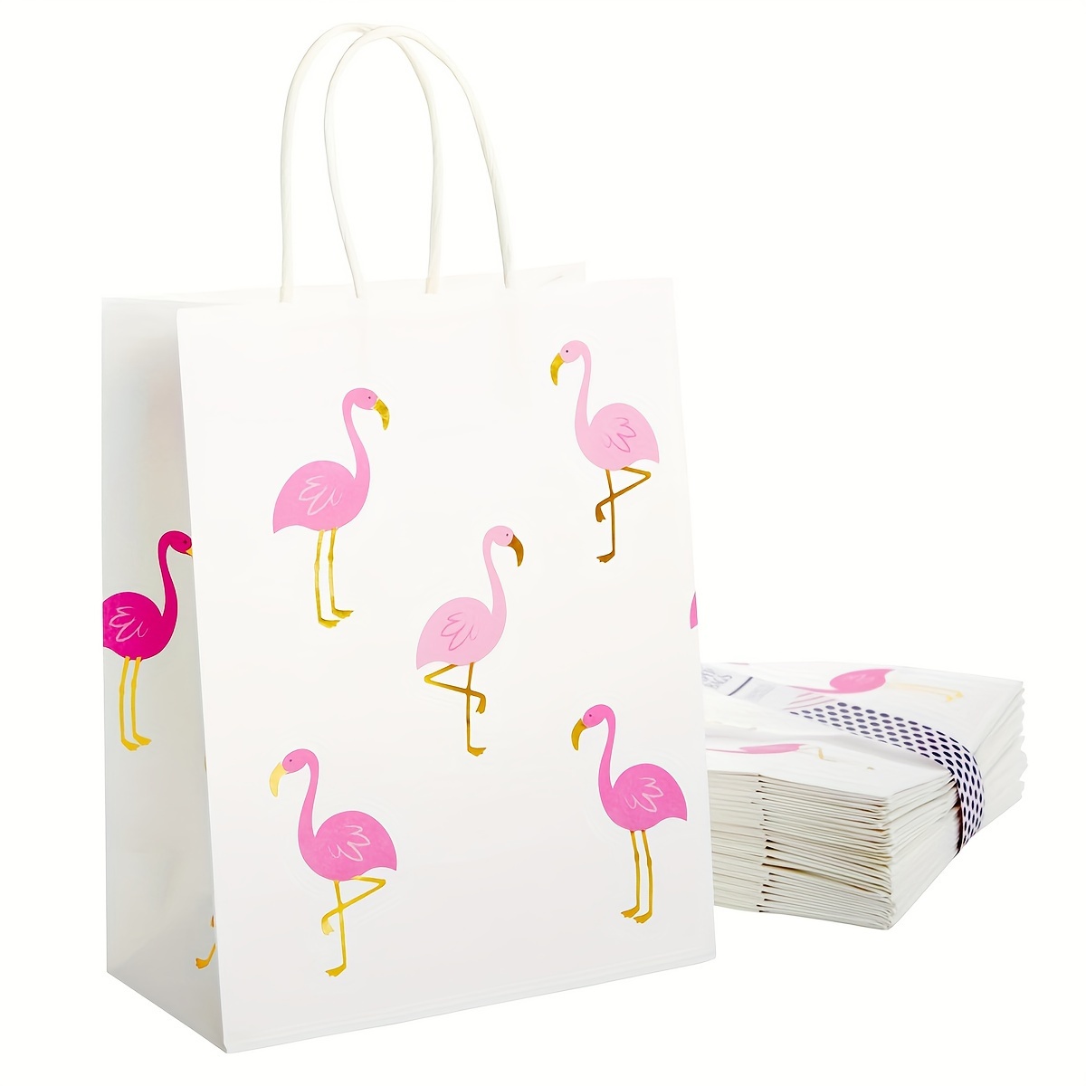 

24-pack Flamingo Birthday Party Favor Gift Bags With Handles, Medium Size, 8x10x4 Inches For Tropical-themed Decorations, Paper Gift Wrap Bags Kids Treat Bags