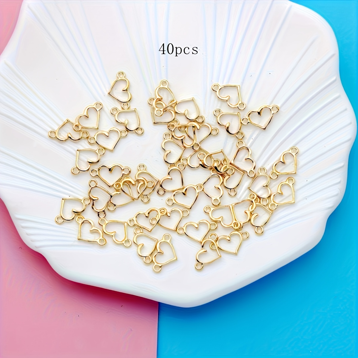 TEMU 40pcs Connecteur Cœur Creux Breloque Pendentif Cœurs Breloques Dorés Fournitures d'Entreprise de Plaqué Cœur Pendentif Breloques Fabrication