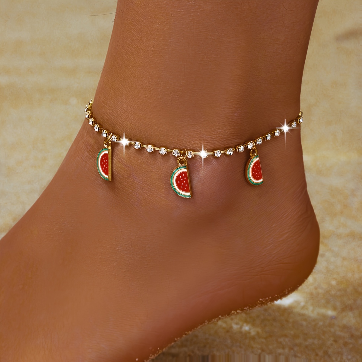 Women's Shiny Fruit Pendant Anklet, Beach Vacation Style