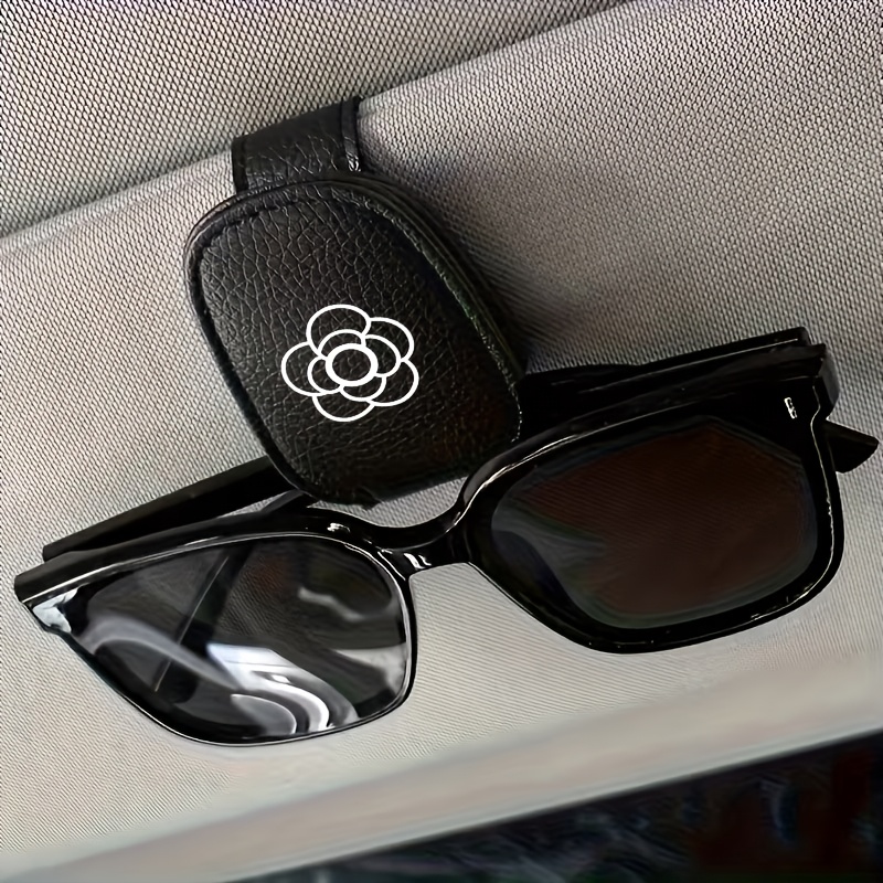 line art camellia car sun visor glasses holder pu material vehicle interior eyewear storage suitable for bank cards credit cards membership cards fun decor perfect gift