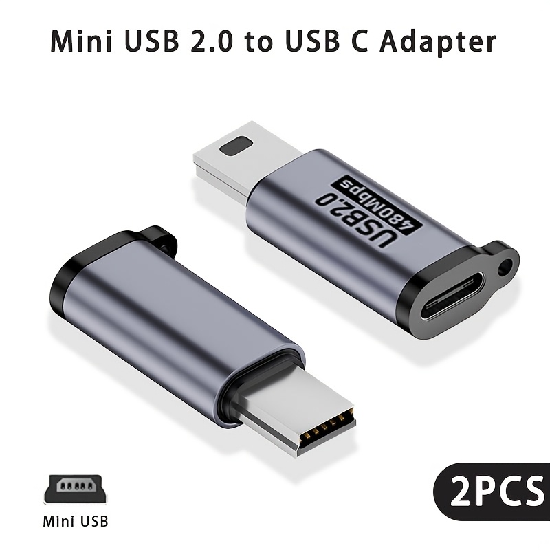 

2-pack Mini Usb 2.0 To Usb C Adapter, 480mbps Data Transfer, Usb-c To Mini Usb Converter For Digital Cameras, Hard Drives, Recorders - Male To Female Connector, Usb Powered, ≤36v