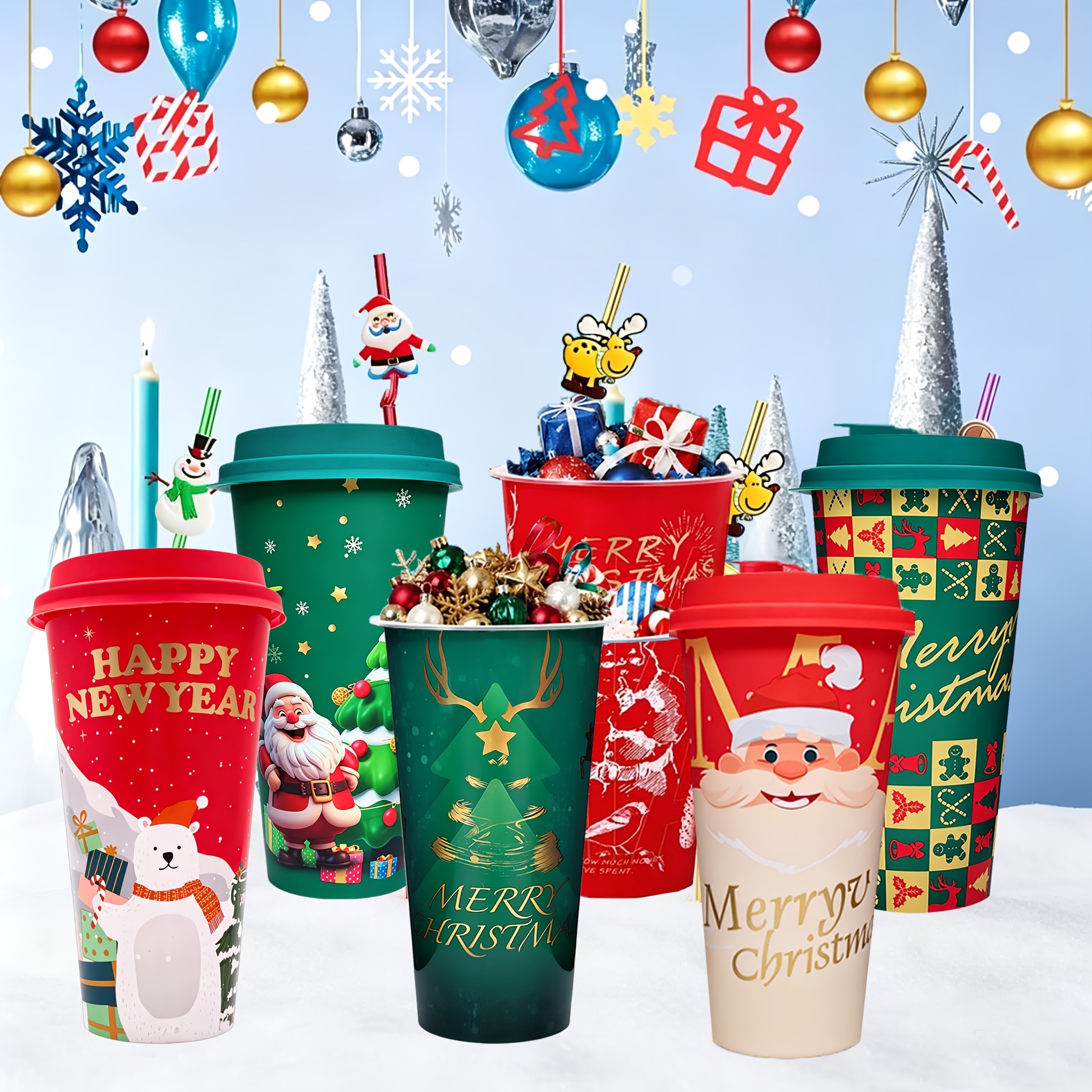 Christmas Cups with Lids 30 Sets Travel