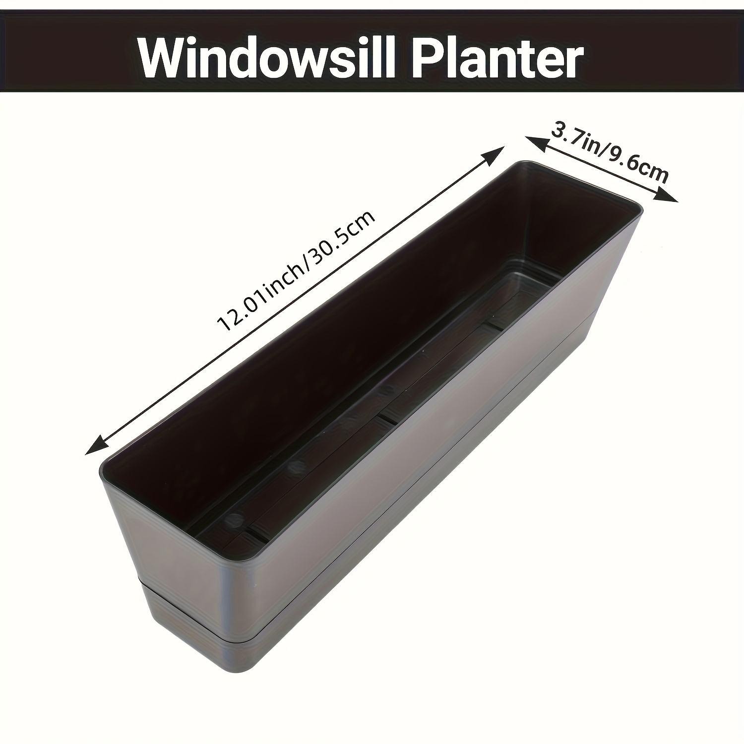 TEMU 1pc Elegant Black Rectangular Planter Box, 40.64x9.65cm - Durable Plastic With Drainage Holes, Ideal For Herbs, 's Sprouts, Flowers - Indoor &