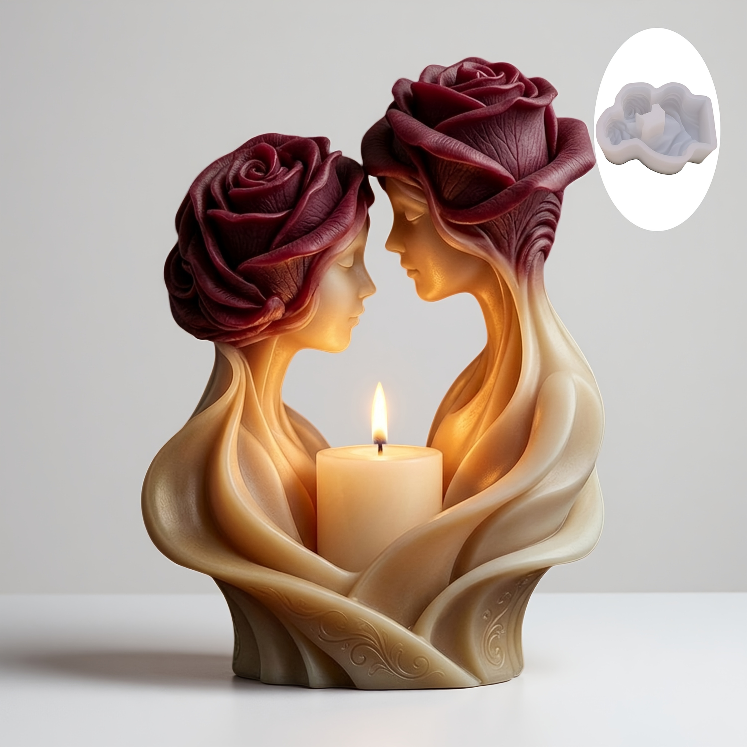 TEMU 3d Rose Portrait Couple Silicone Mold, Sculpting Tool, Sculpting Mold | A Reusable, Easy-to-release, Sculptable Silicone Mold. Suitable For Home