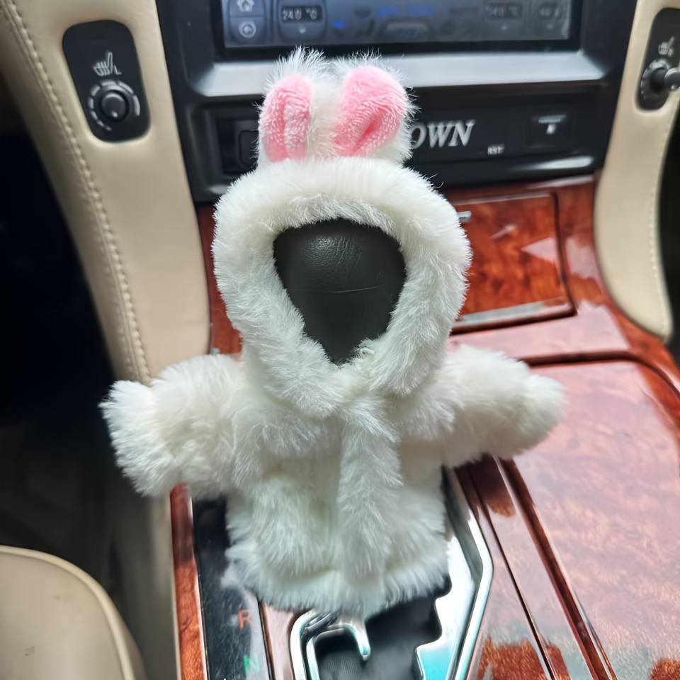 

1pc Cute Plush Bunny Car Gear Shift Cover - Soft With Pink Ears & Fluffy Paws, Dustproof Interior Decoration, Perfect Gift For Friends, Rabbit Accessories