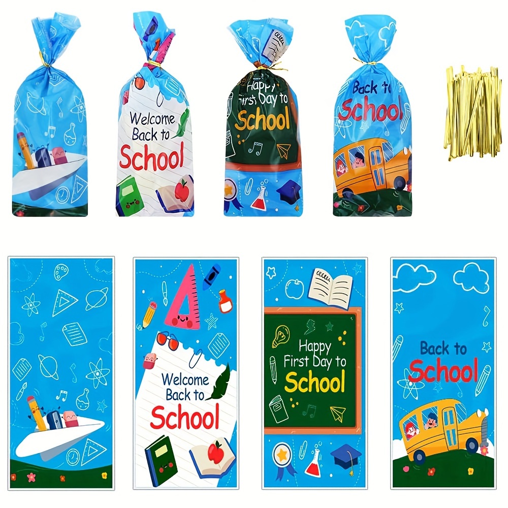 

100pcs, Candy Packaging For Return To School Party, Paired With 100 , 4 Mixed Packaging Options With Return To School Element Pattern Printing, Each With 25 Pieces