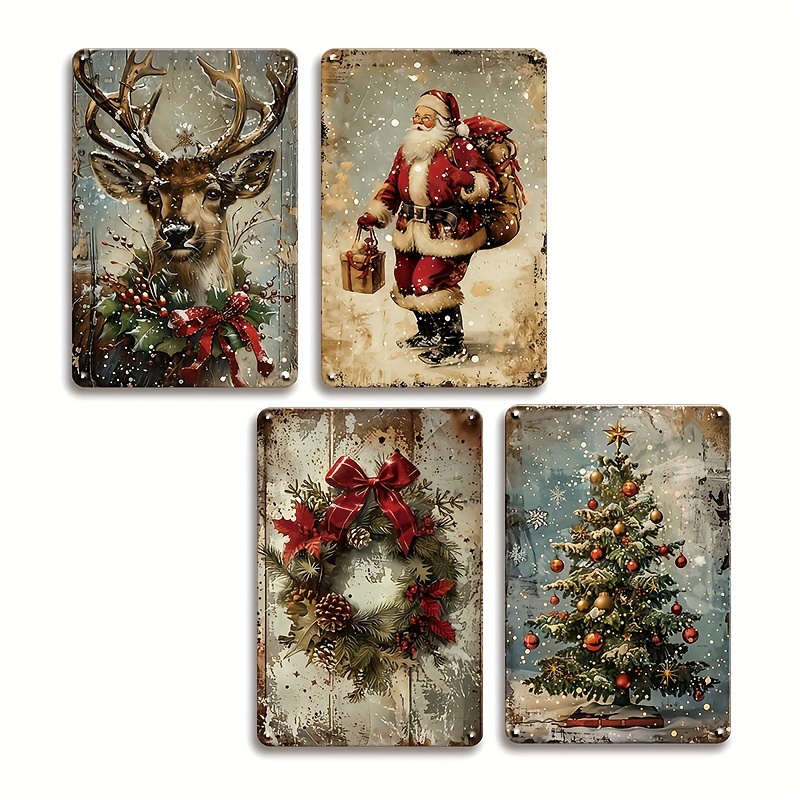 

4pcs Christmas Tin Christmas Decor For Man 8x12