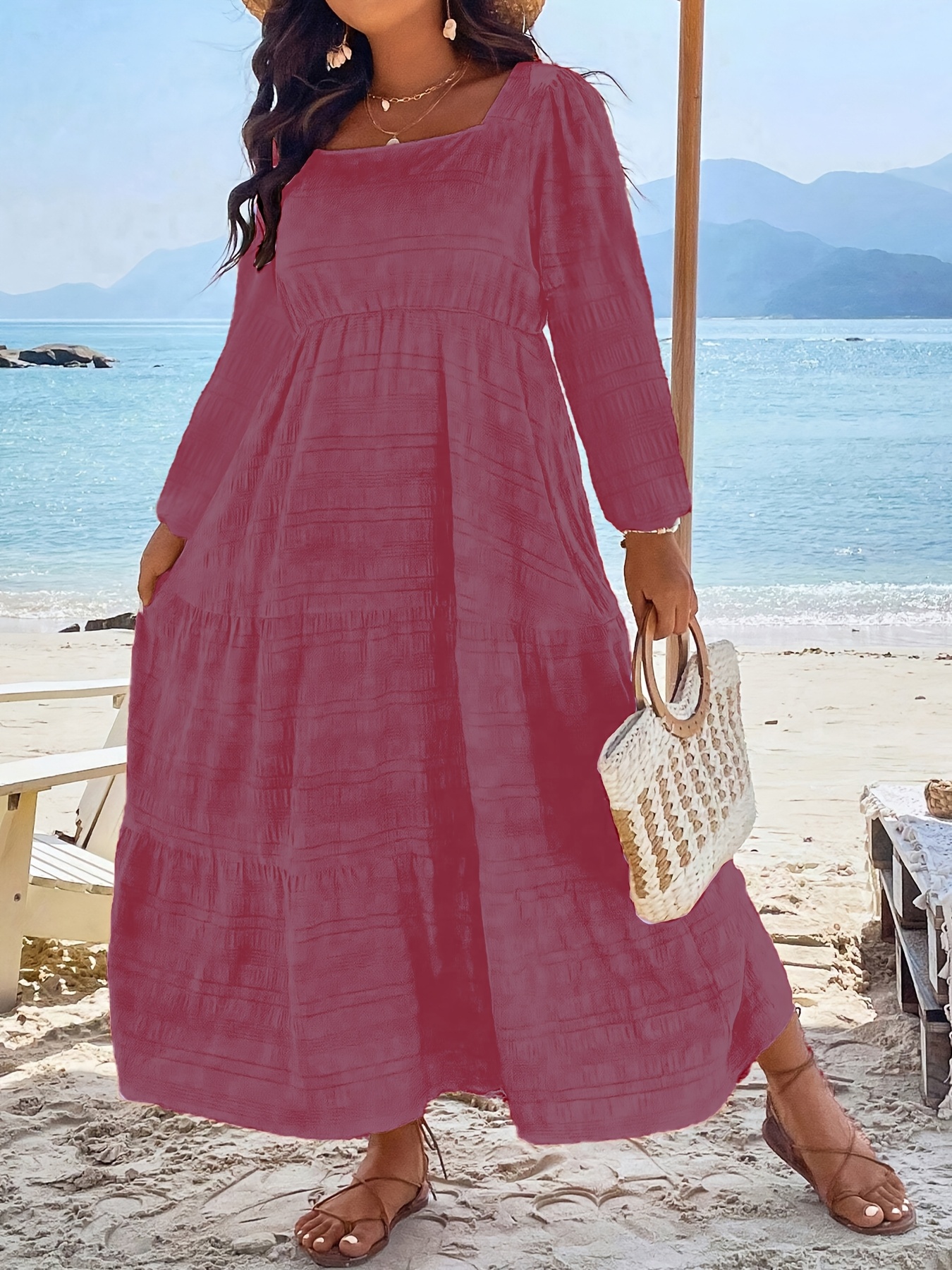 100 polyester dress stretchy Women's Cutout Side Slit Maxi Tank Dress Eyelet Detail Semi Sheer Stretch  Lined 100% Polyester Fabric for Summer Wear