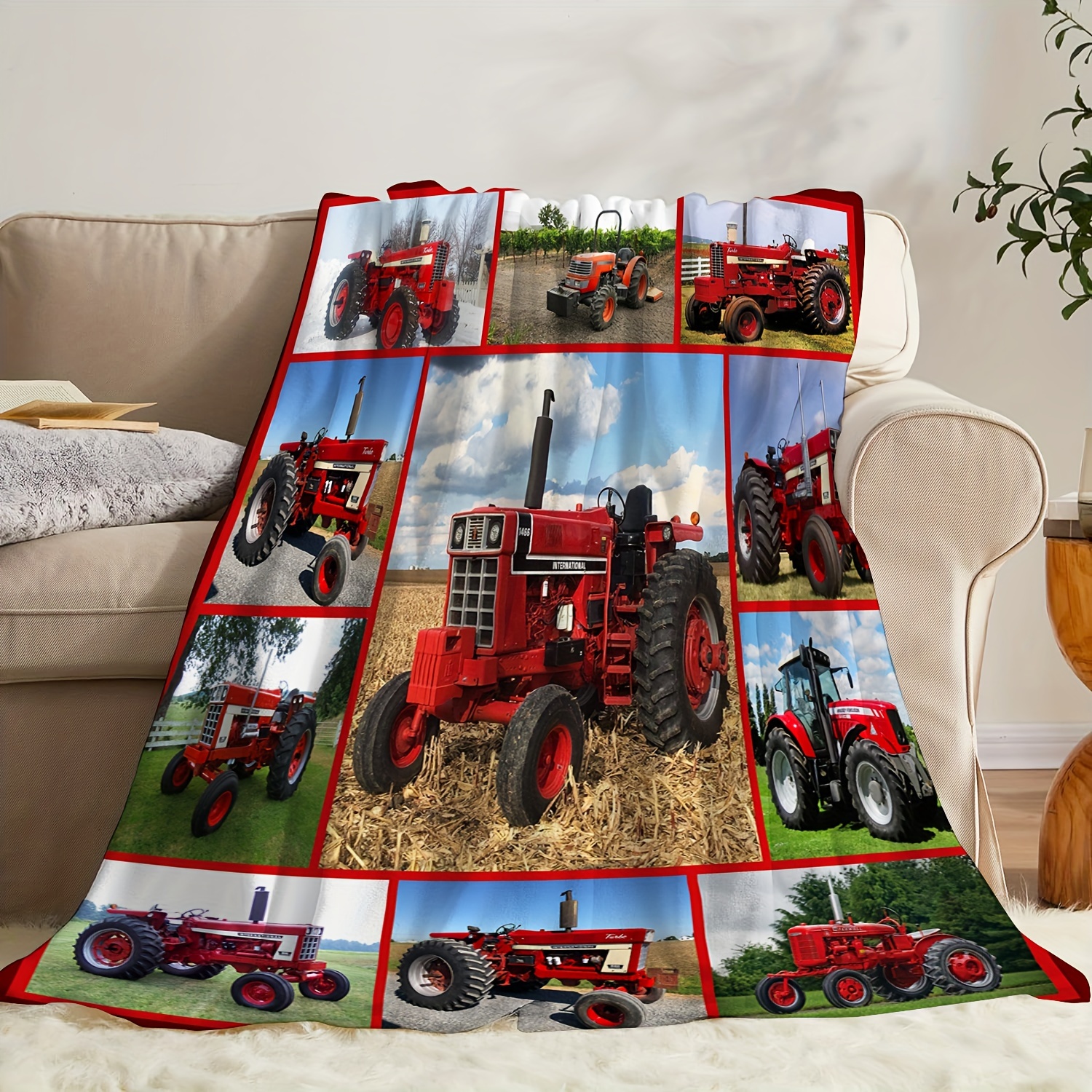 

Farm & Tractor Print Flannel Throw Blanket - Perfect Gift For , Ideal For Couch, Office Bed, Camping, And Travel