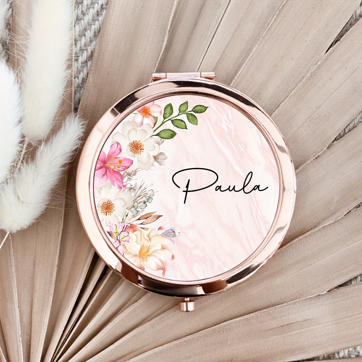 TEMU 1pc Fashion Personalized Custom Name Makeup Mirror With Exquisite Gift Box, Ideal Gift For Girls, High-quality Metal Rose, Women's Travel