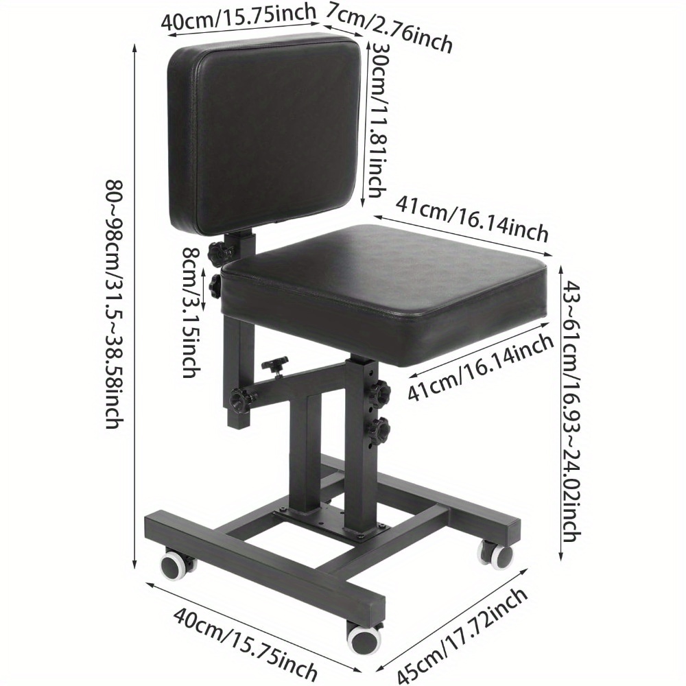 Hair Chair, Stool With Wheels, Adjustable Salon Chair, Swivel Stool, Cosmetic Chair, Ergonomic Standing Stool For Hairdressers And Make-up, 80-98 Cm Height 220 Lbs Load Capacity Black