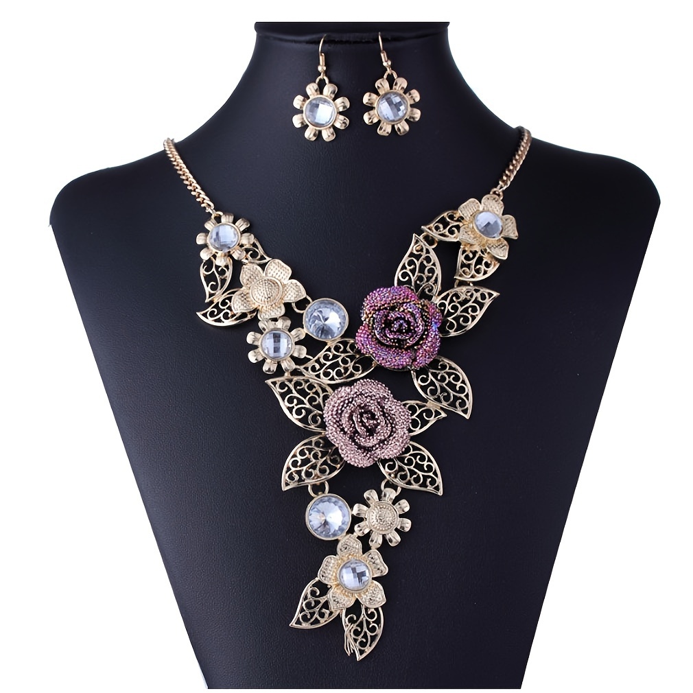 

2pcs/set European And American Flower Simple And Elegant Earrings And Necklace Set, European And