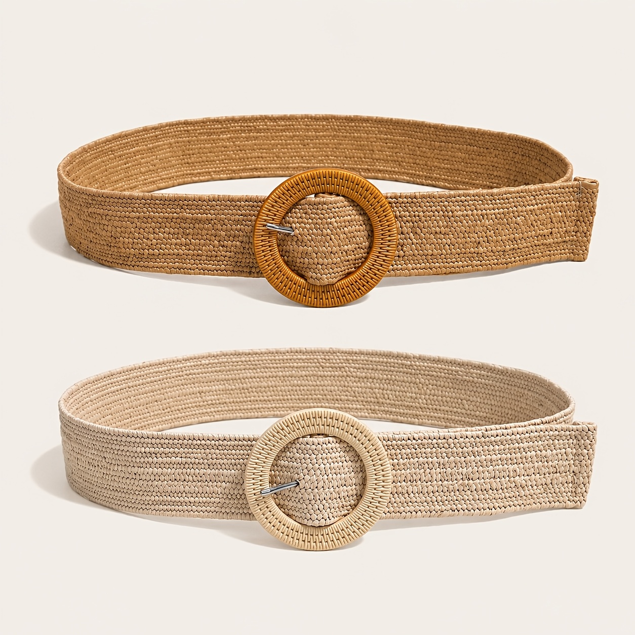 TEMU 2pcs Women's Bohemian Round Straw Belt, Perfect For Casual Outfits Halloween Summer, School Fall, Autumn, Halloween