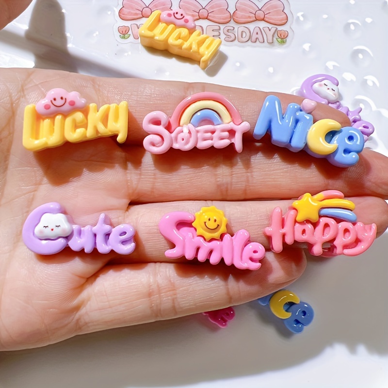 

20-pack Cute Rainbow Letter Resin Charms For Diy Jewelry Making Accessories, Craft Supplies For Hair Clips, Shoe Buckles, Hat Appliques - No Plating Resin Beads, Assorted Words & Shapes