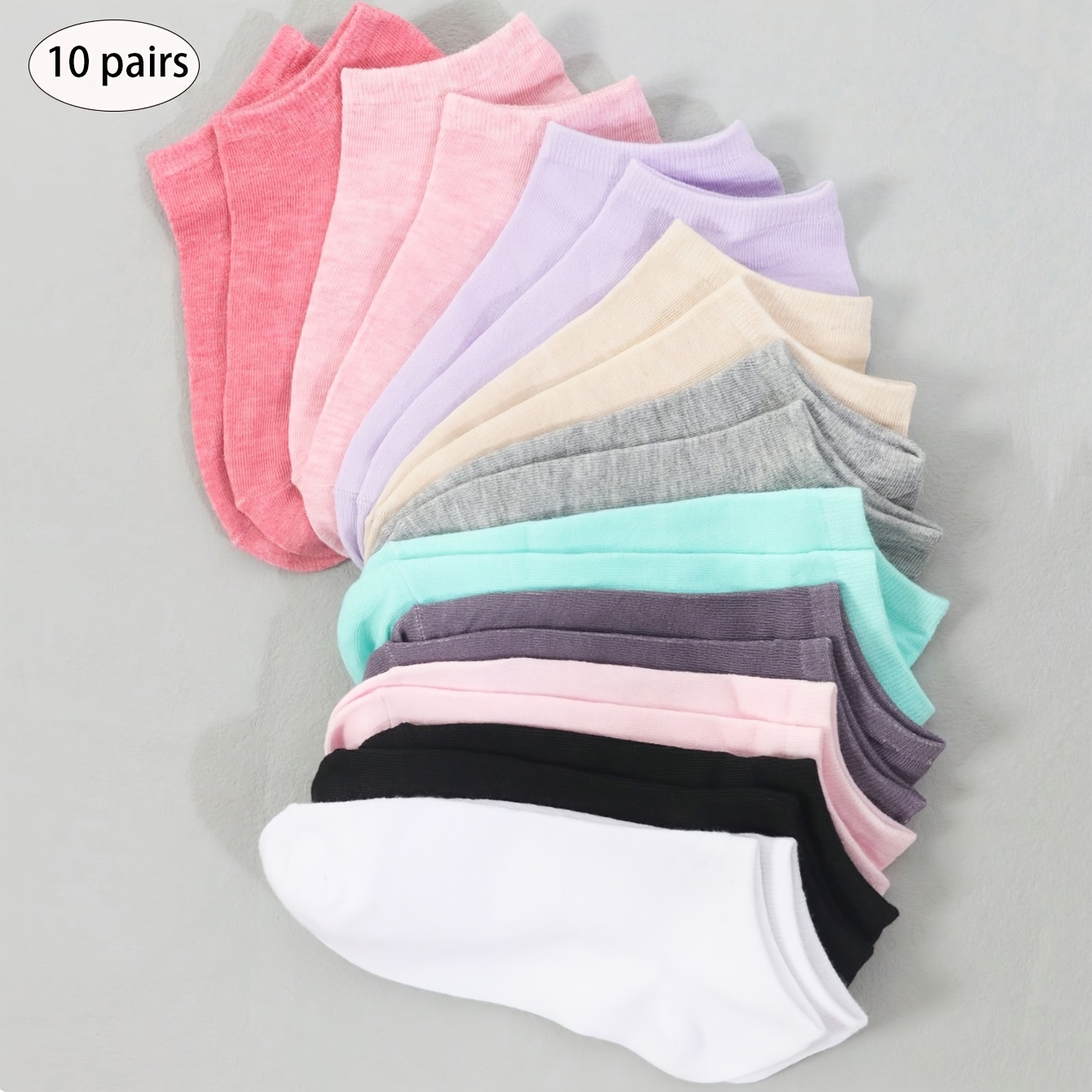 

10 Pairs Casual Solid Socks, Soft & Breathable No Show Ankle Socks, Women's Stockings & Hosiery