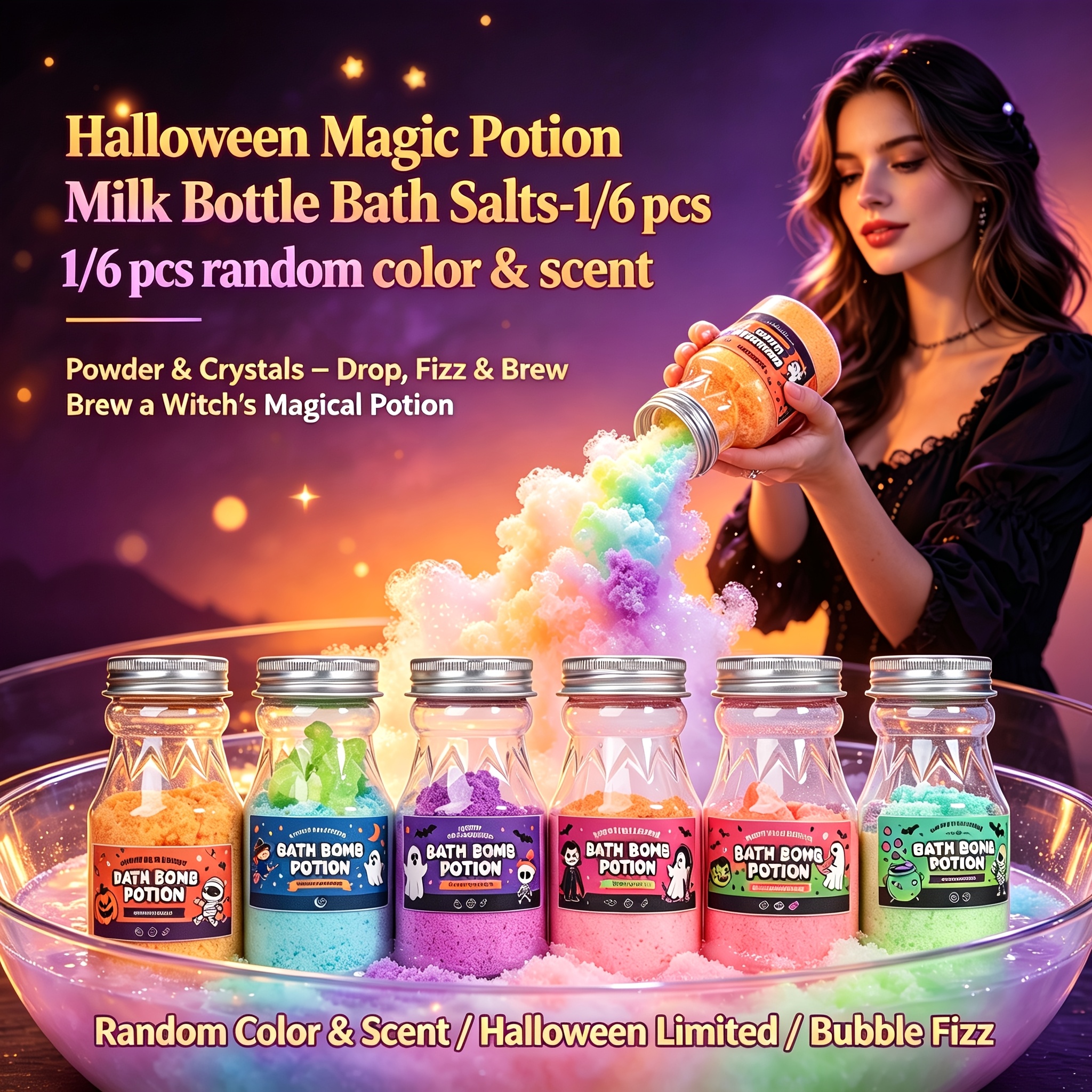 Halloween Magic Bath Bomb Potion Gift Set, Witch Milk Bottle Shape