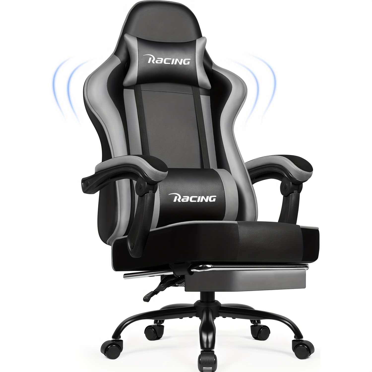 TEMU Gronfont Gaming Chair With Footrest, Ergonomic Gaming Chair, Gaming Armchair With Adjustable Lumbar Pillow, Headrest, Height Adjustable And
