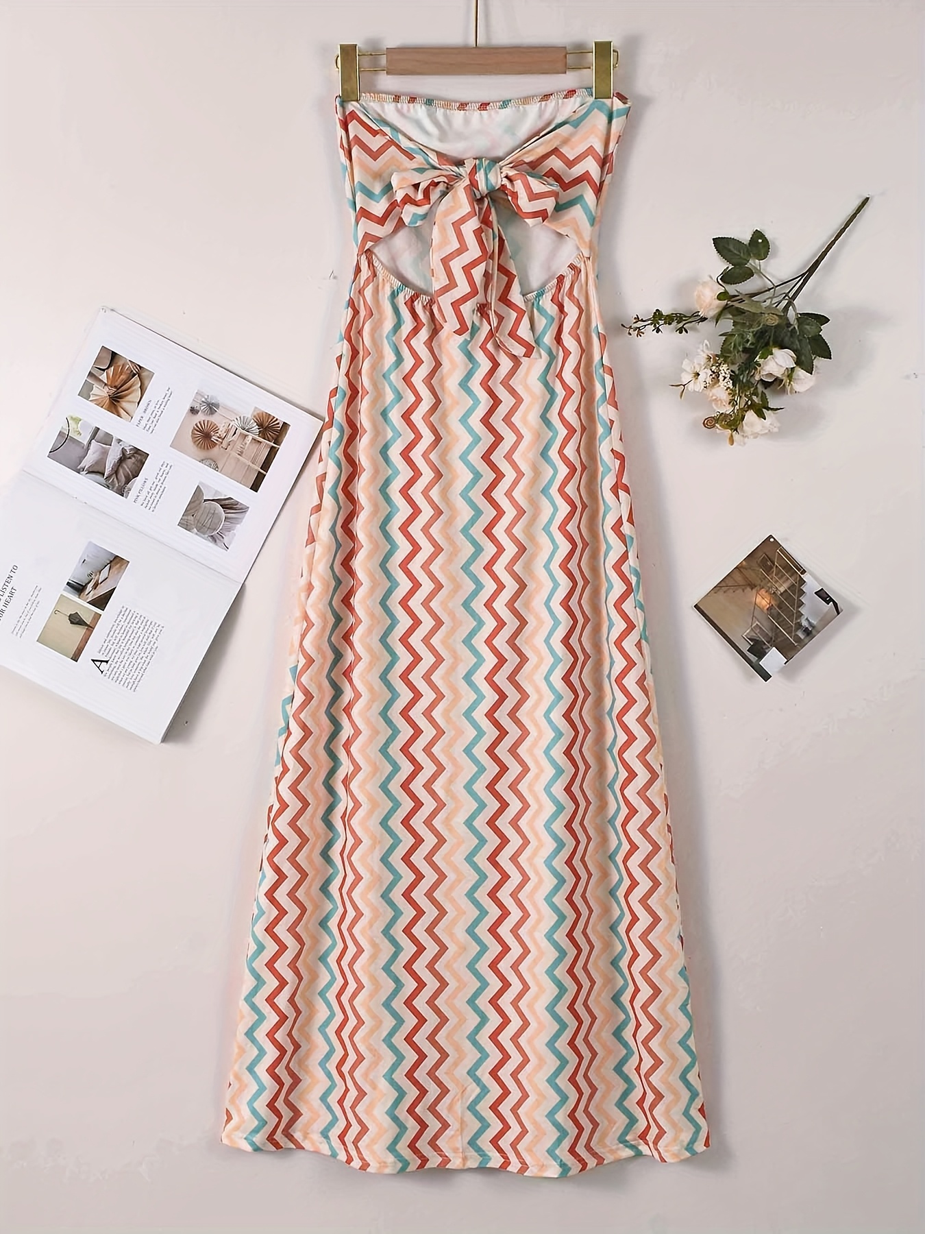 knee length dresses for ladies Stripe Backless Pockets Dress - BlackandWhite - L main image 0