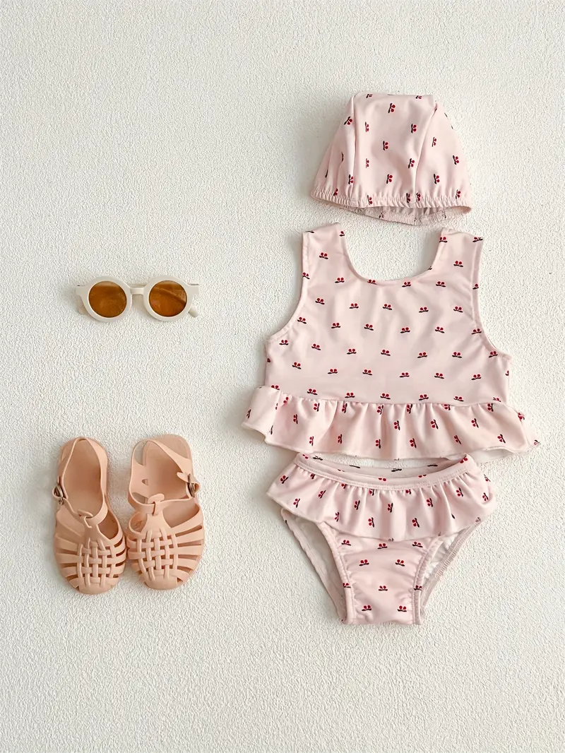 Generisch Maillot De Bain 2 Pièces Fille Imprimé Floral - Ensemble 3 Pièces Étudiant Costume Enfant