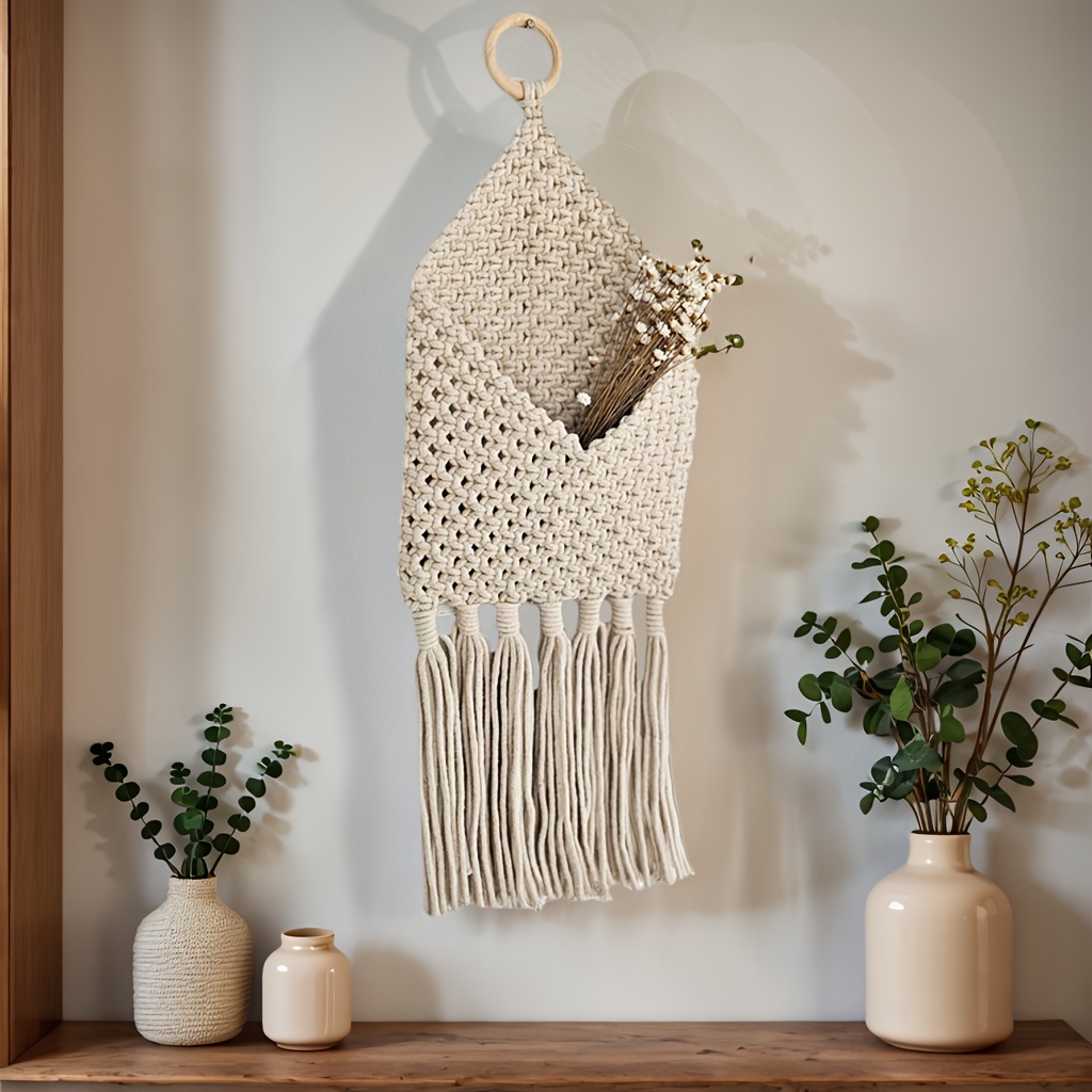 bohemian wall hanging storage bag macrame decor Temu Germany