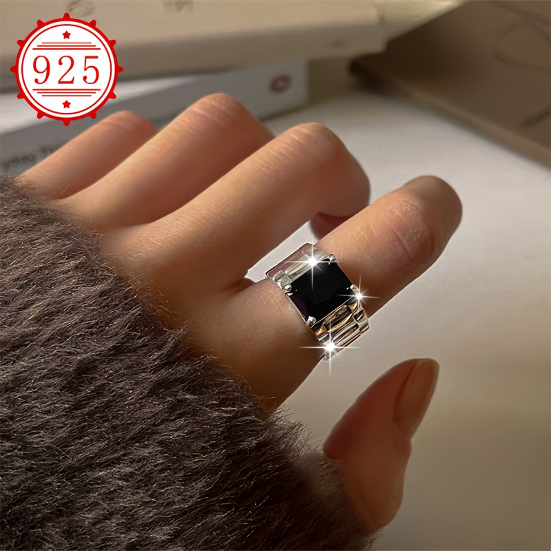 

Bague Ajustable Chic en Argent Sterling 925 avec Noire - Hypoallergénique, Parfaite pour & les Spéciales, Cadeau Idéal pour Elle