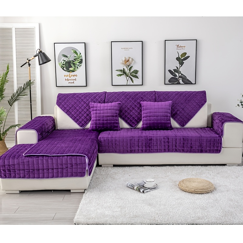 Image of Plush Simple Sofa Cushion Flannel Non-slip Leather Sofa Seat Cover Winter Sofa Set Sofa Cover Universal Seat Pad