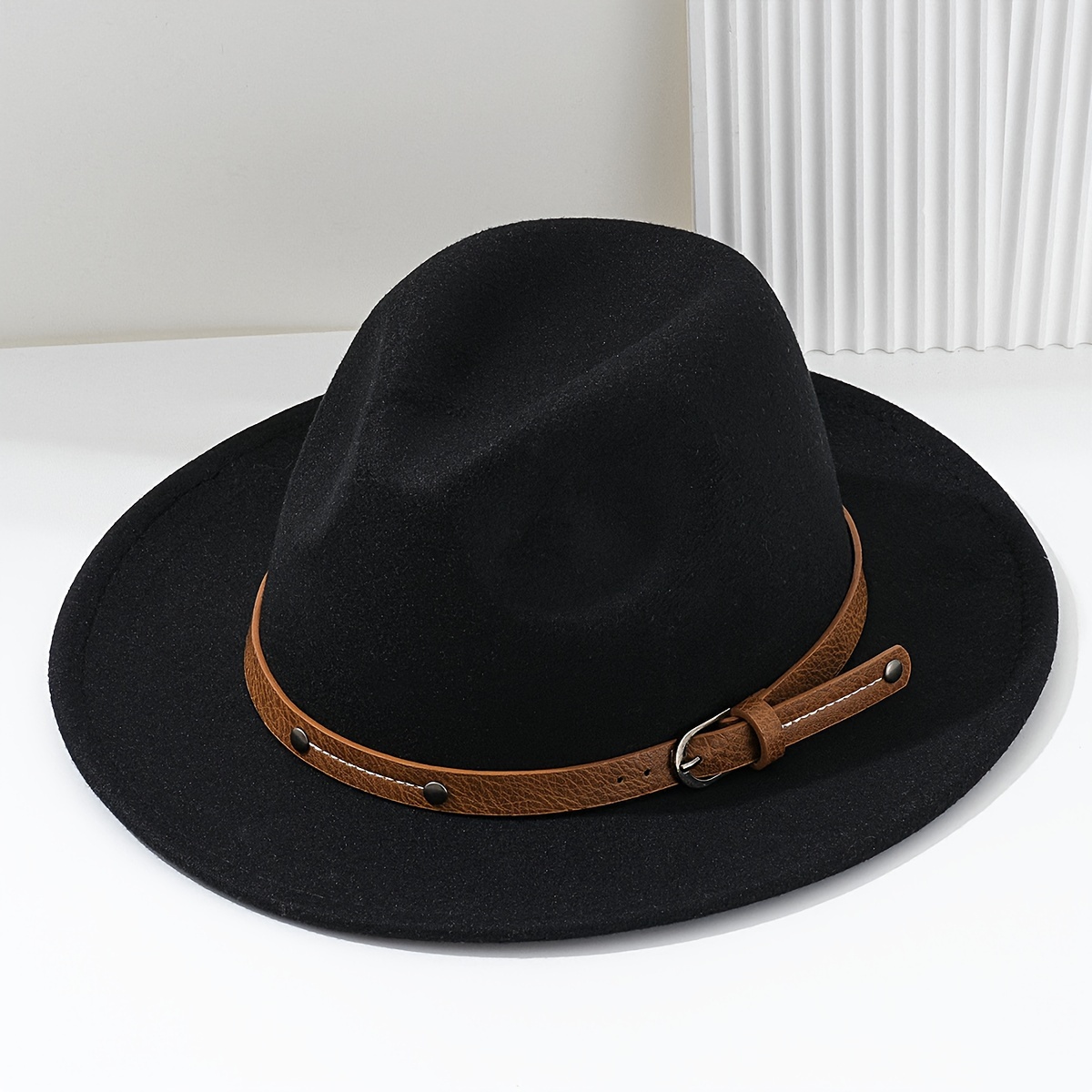 

1pc Unisex Breathable Jazz Hat, Round Hat With Belt Decoration, Suitable For Outdoor And Vacation