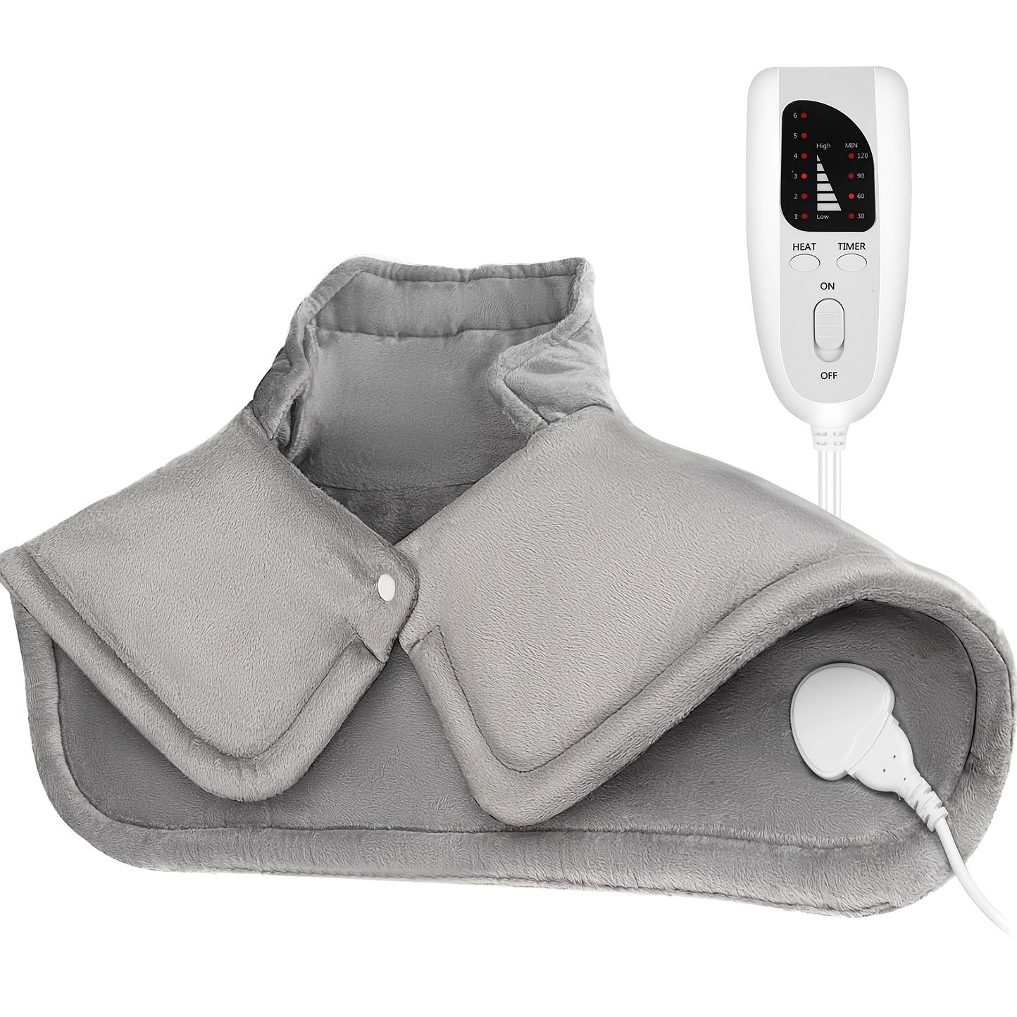 

1pc Electric Neck And Shoulder Heating Pad, 75w Weighted Wrap With 6 Heat Settings & 4 Timer, Auto Shut Off, Machine Washable, Us Plug, 120v - Grey, Shoulder | Panel | Hook-and-loop Closure