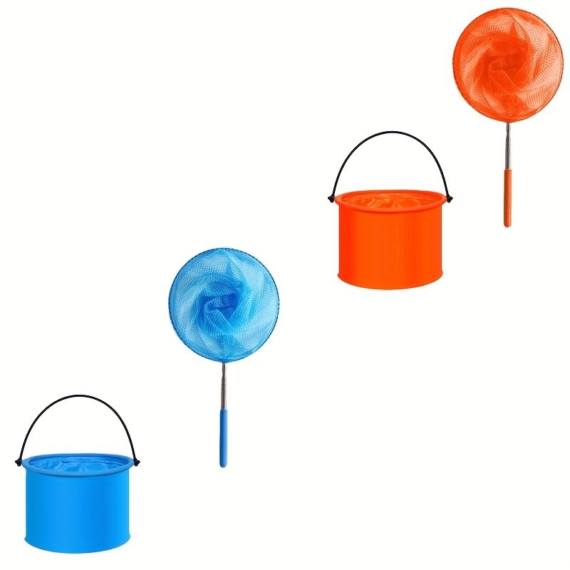 4pcs Retractable Nylon Capture Set, Including 2 Landing Nets With 2 Matching Folding Buckets. Features Insect Nets, Nets, And Fishing Nets For Nature And Developing Motor Skills. Ages. In