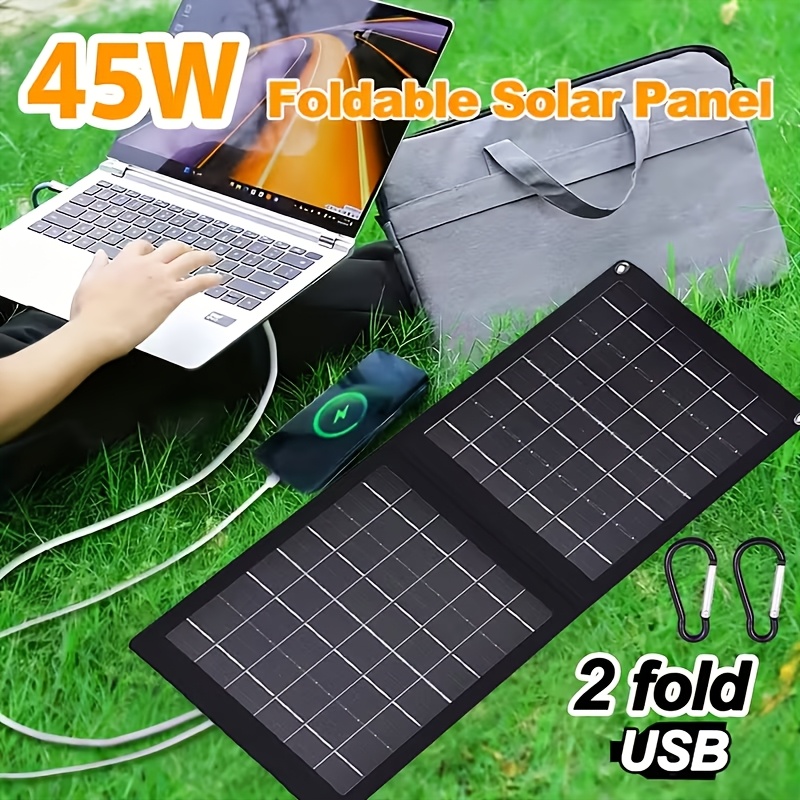 Image of 2-in-1 Foldable Solar Panel Charger, 1pc Portable 45w Solar Panel, Usb Output + Direct Output Ports, Universal Charging, Travel & Work, Solar Power Charging Equipment For Phones, Tablet And Additions