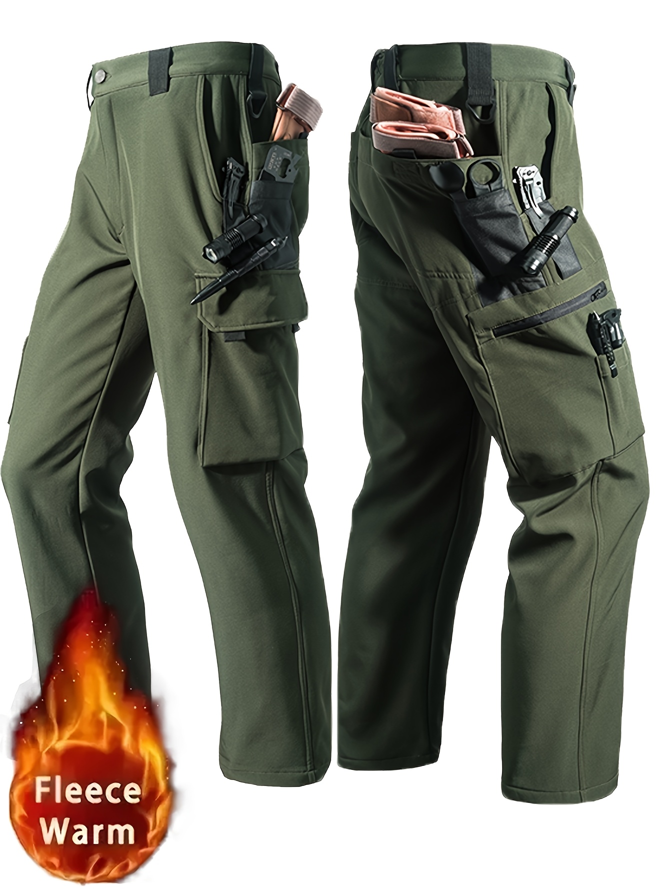 Men's Fleece-Lined Windproof Cargo Pants for Outdoor Activities