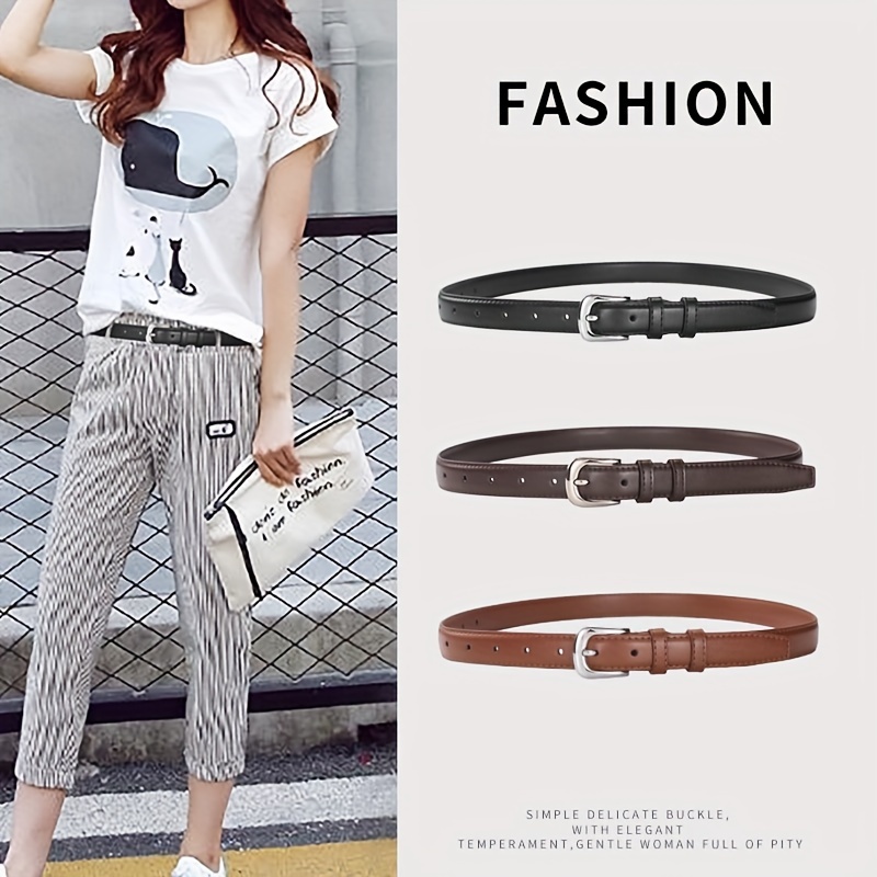 

Women's Casual Leather Belt With Solid Pin , For Jeans And