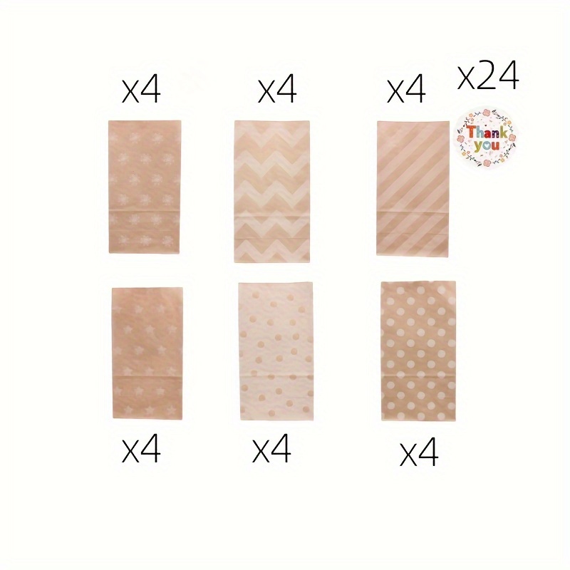24pcs Brown Paper Gift Bags With Snowflake Stickers - Perfect For Birthdays, Weddings, Christmas & Easter Celebrations, Coffee Bags, Small Gift Bags, Party Gifts