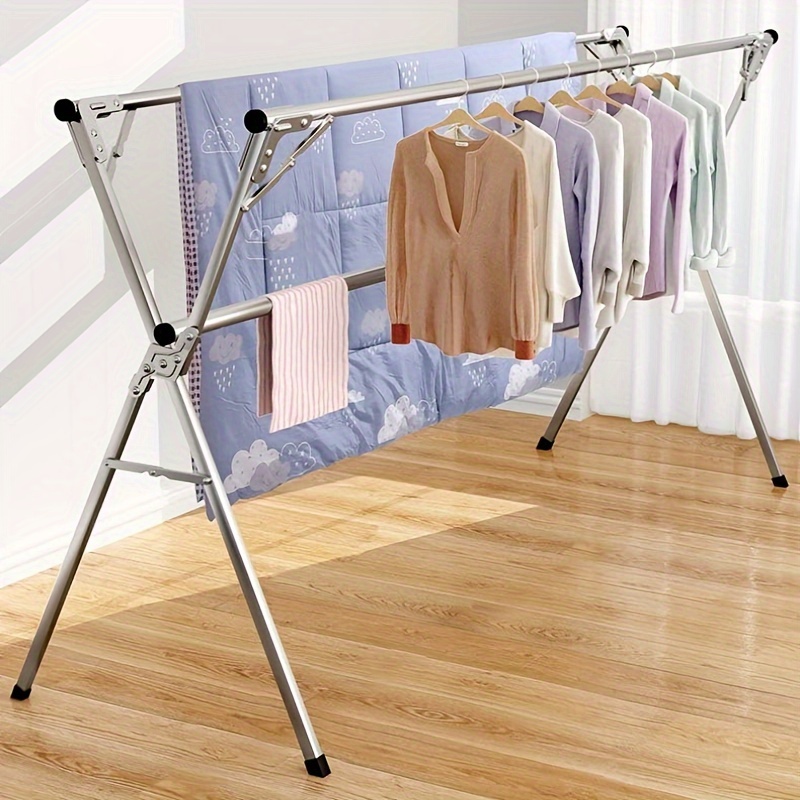 

79 Inches Clothes Drying Rack, Free Of Installation Stainless Steel Garment Rack Adjustable And Foldable Space Saving Laundry Drying Rack For Indoor Outdoor With 20 Windproof Hooks