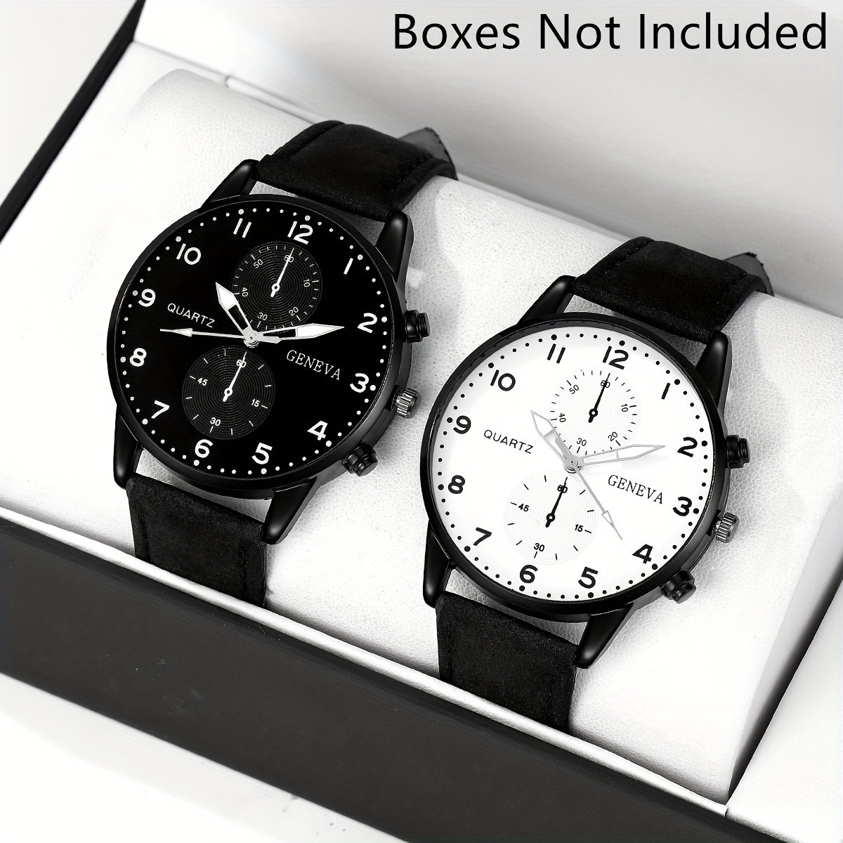 

2 montres à quartz pour couple, noires et blanches, en cuir PU, un excellent cadeau pour elle et lui.