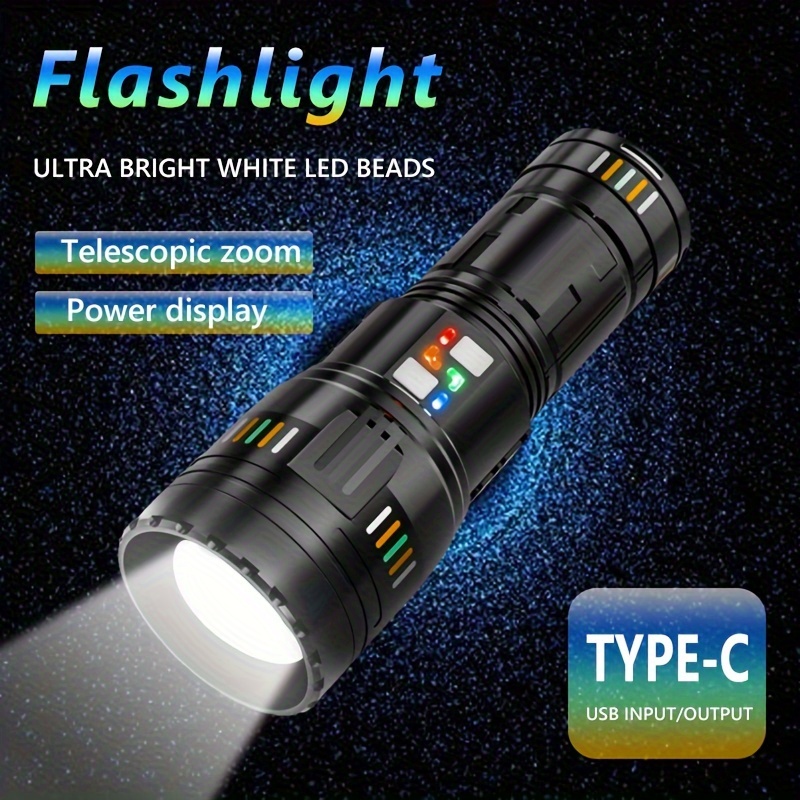 

1pc Tactical Led Flashlight - 5 , Rechargeable Via Usb/battery, Power Indicator, Adjustable , Long-range 500m Visibility, Ideal For Camping, Hiking & Emergency , Flashlight Rechargeable