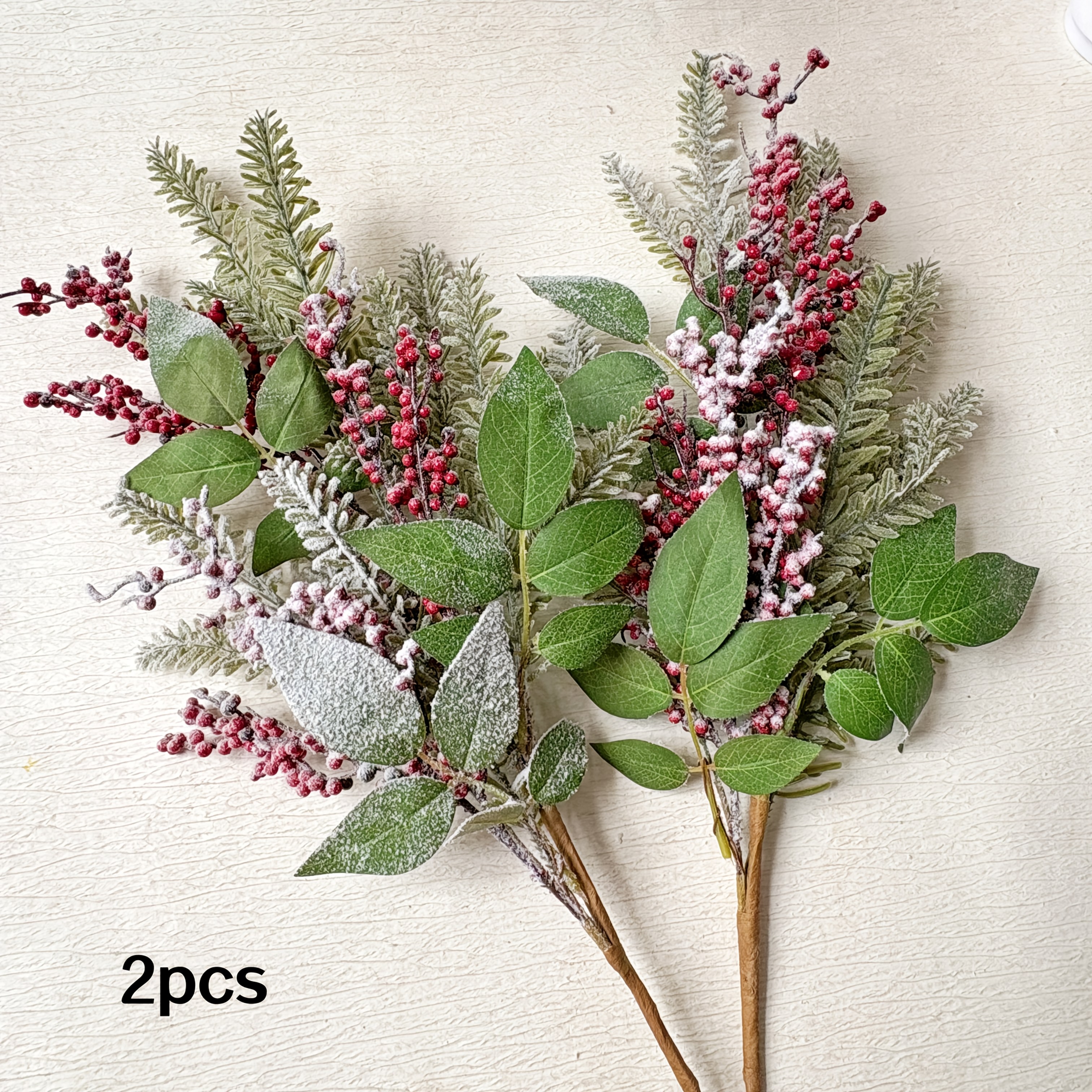 TEMU Christmas Season Artificial Flowers, Artificial White And Pine Needle Stems, Hand-twisted Flower Branches, Diy Decoration, Christmas Decor,
