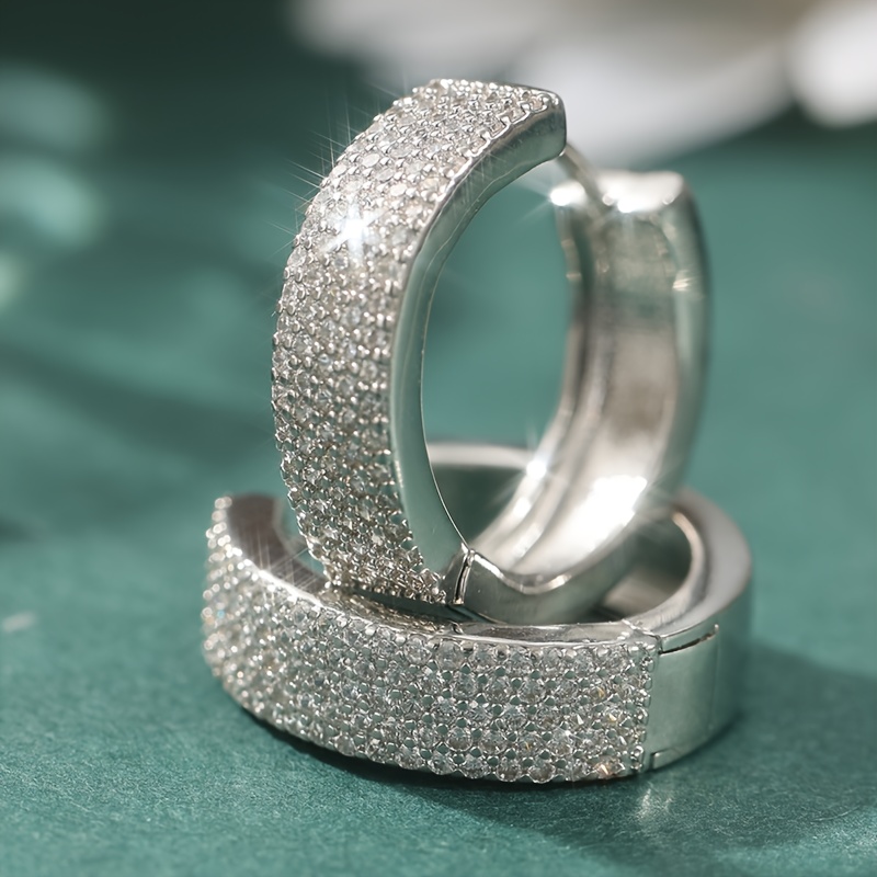 Image of Shine 5 Row Hoop Earrings, Silvery Hoop Earrings Men Women, Cz Synthetic Zirconia Pave Small Hoops Earrings