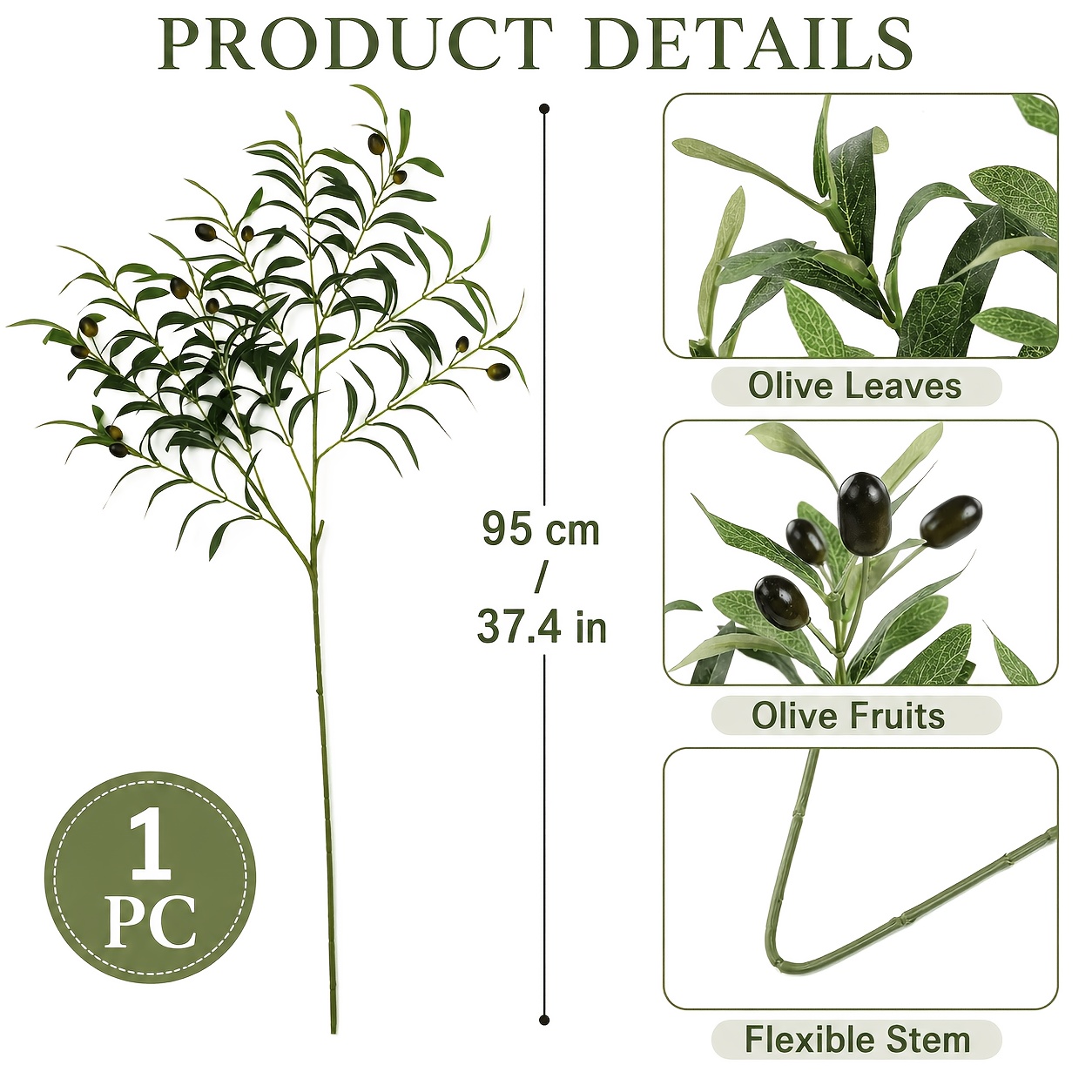 TEMU 37.4-inch Artificial Olive Tree – Hd Realistic Olive Branches With 12 Fruits, Indoor/outdoor Plastic Decoration, Suitable For Living Room, Home