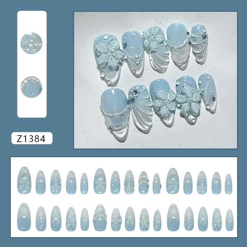 TEMU 3d Cat Eye Blue Gradient Cloud Mist -clear Western Style Removable Nail Art Jelly Glue