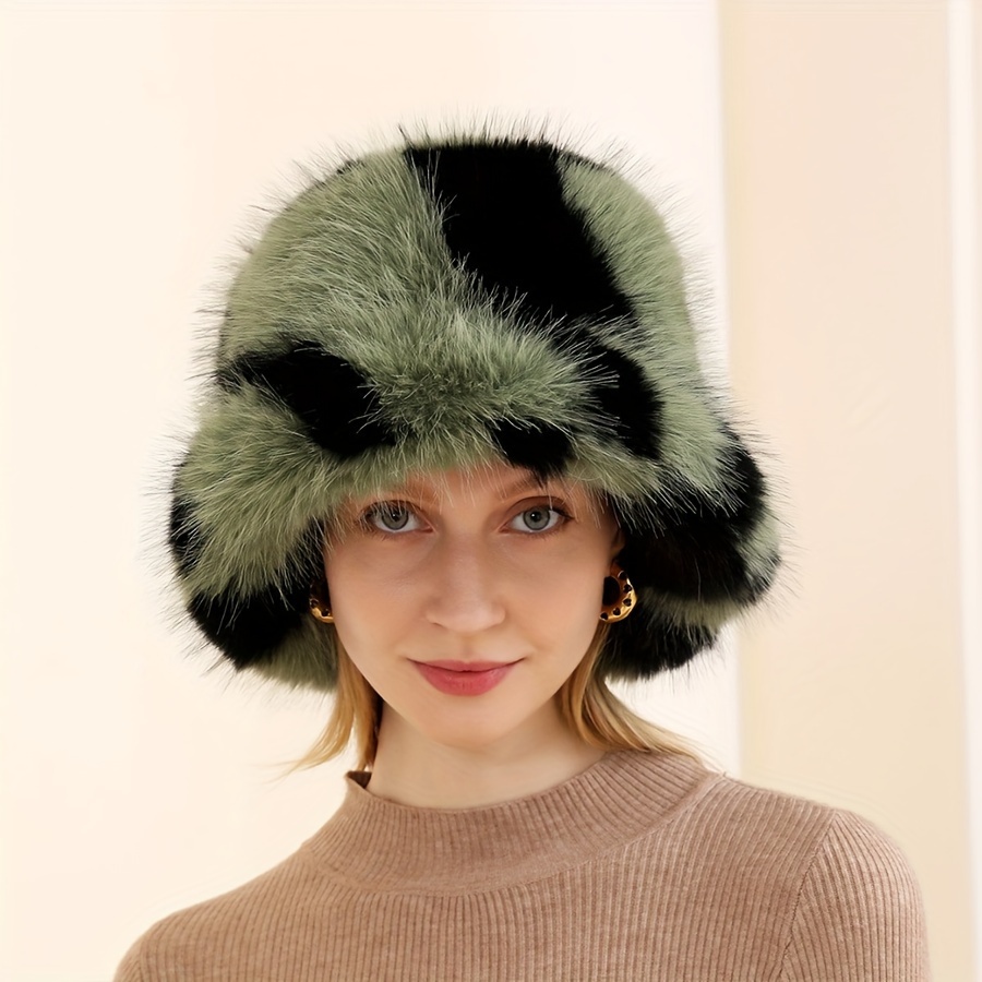 

Fashion Faux Fur Bucket Hat For Women, Polyester European Style Fisherman's Cap, Inelastic Winter Cold Protection Leisure Hat, Woven Craftsmanship