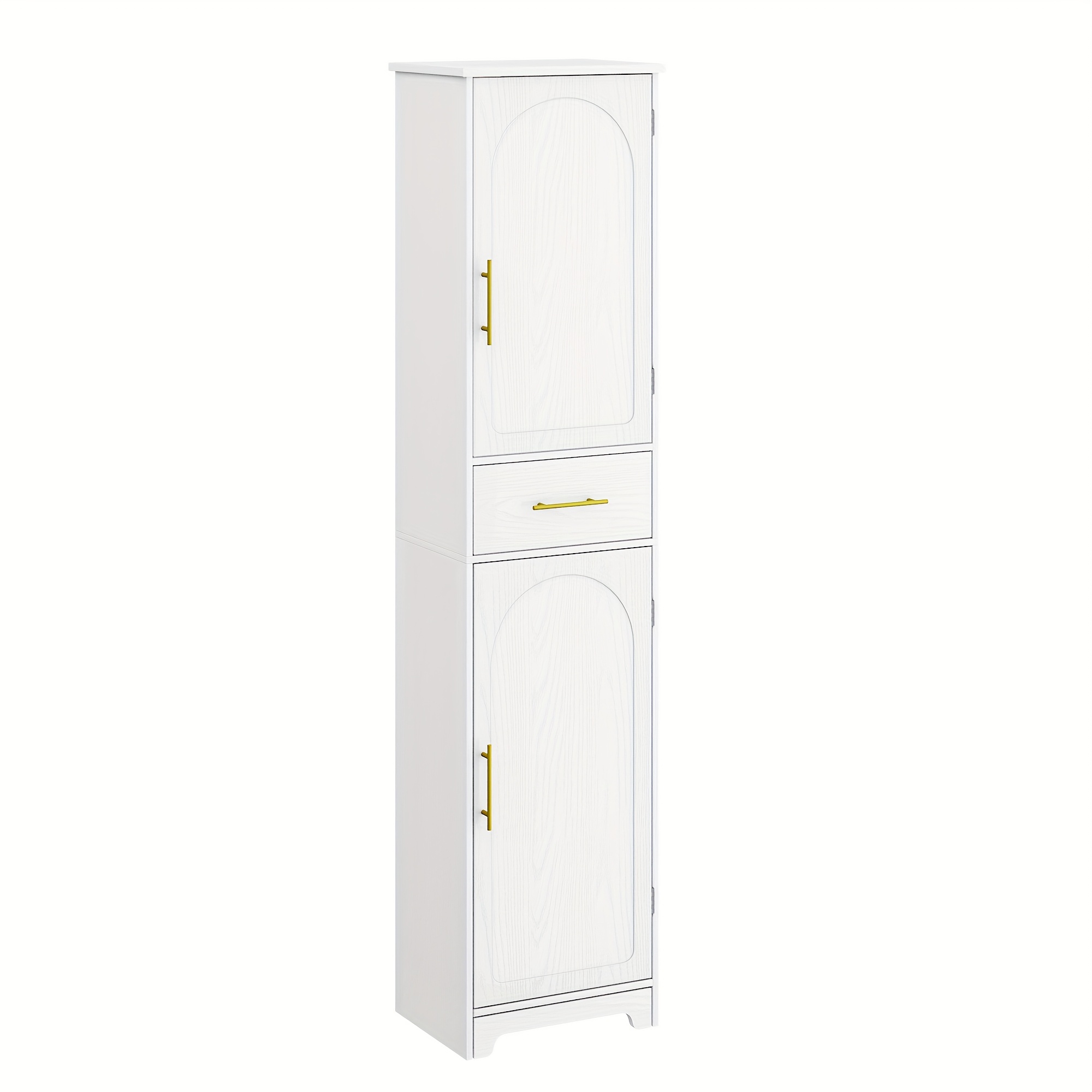 Image of Modern Narrow Tall Medicine Cabinet With 1 Drawer & 2 Doors - Adjustable Shelf Freestanding Bathroom Storage Cabinet Suitable For Shower, Bathtub Room, Wood, Space- Cabinet For Small Spaces, White