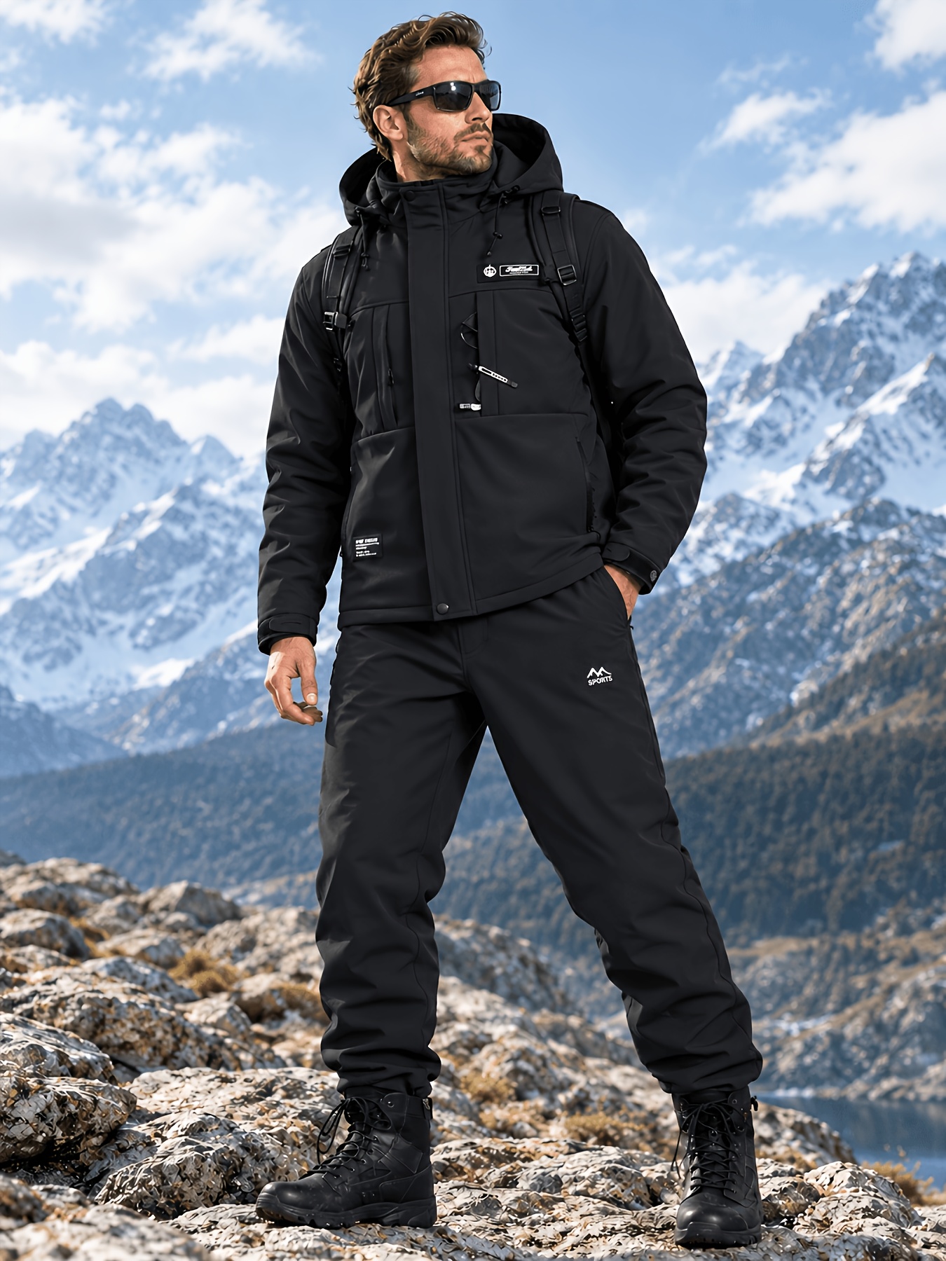 Men's Hooded Jacket & Thermal Pants Set for Cold Weather Activities