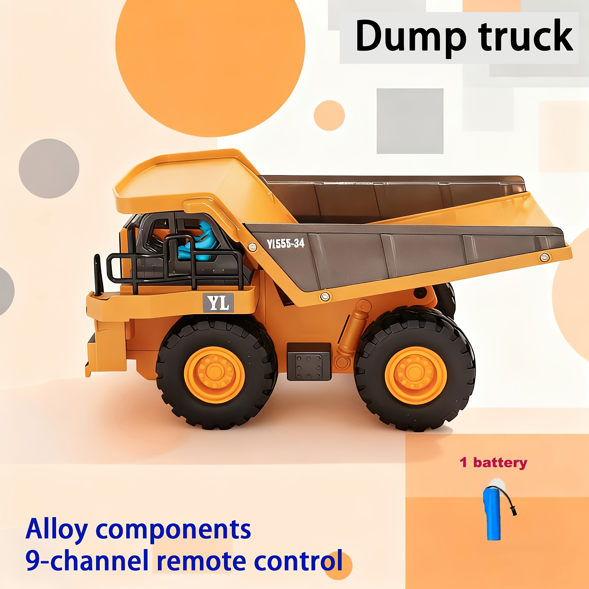 Image of Remote Control Dump Truck, Excavator Rc Construction Vehicle For Kids With 9 Channel Metal Bed Light, Electric Transport Garbage Truck Toy