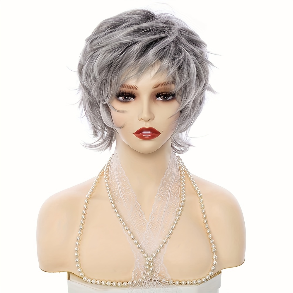 Short Pixie Cut Wigs Short Layered Curly Hair Silver Gray Temu