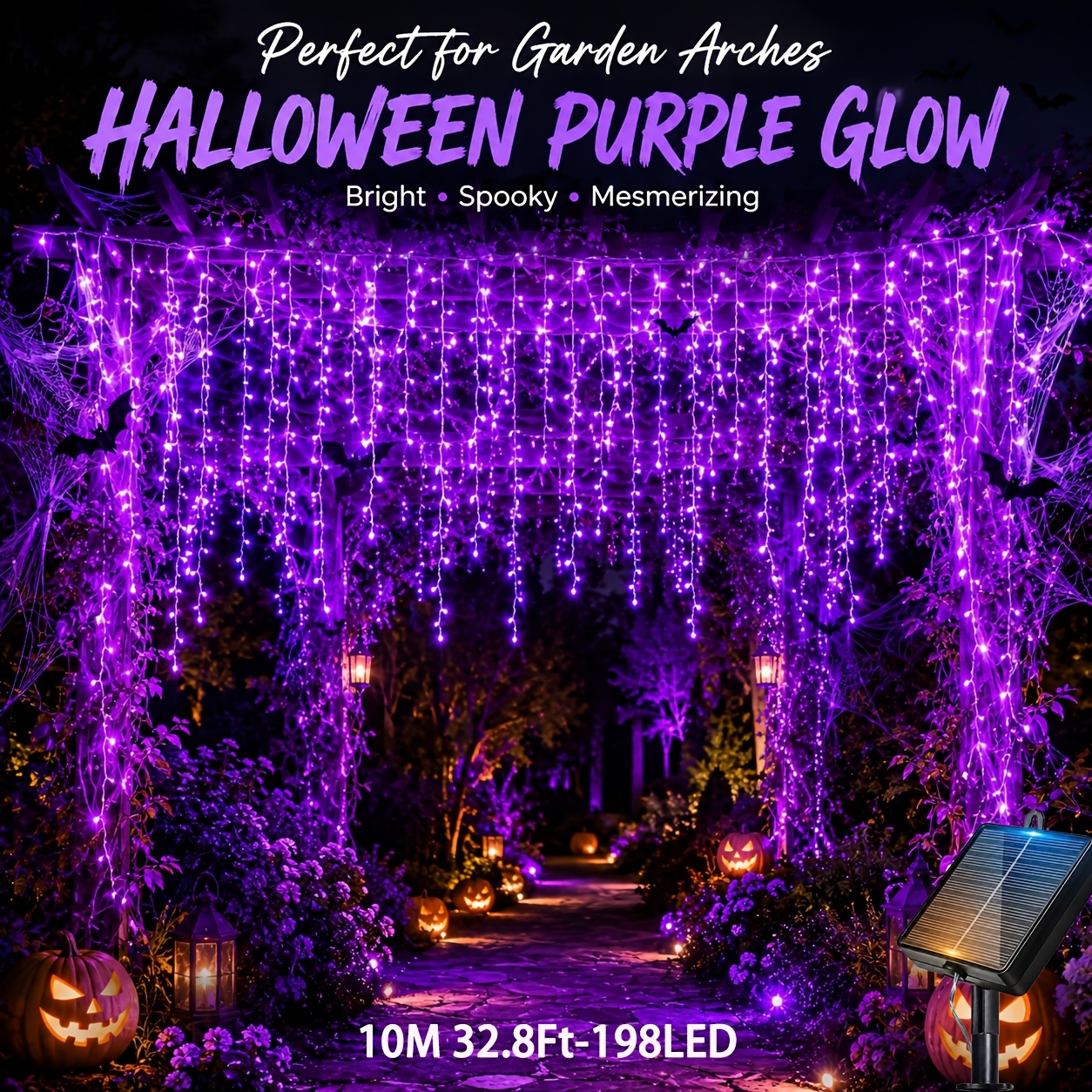 TEMU Tira de luces de hielo de 198/108 LED , luces de cadena colgantes moradas para Navidad, guirnaldas de luces de para decoración , IPX4, , 8 ,