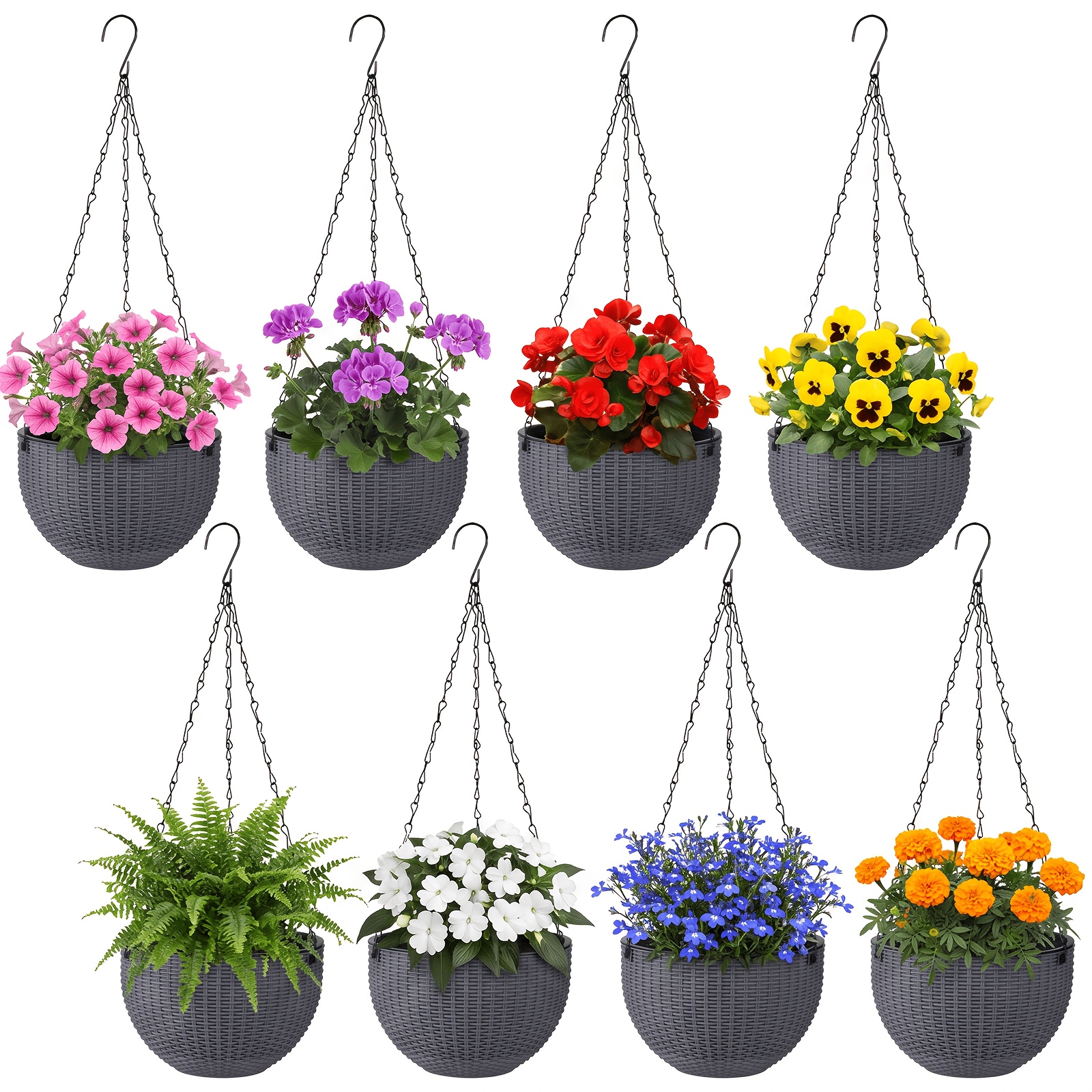 Image of 8pcs Set Hanging Planter With Hooks, Suitable For Indoor And Outdoor Succulents, Herbs, And Flowers, Hung On , , And Living Rooms, Blending Modern And Rustic Decorative Styles, With Easy-to-hang Hooks