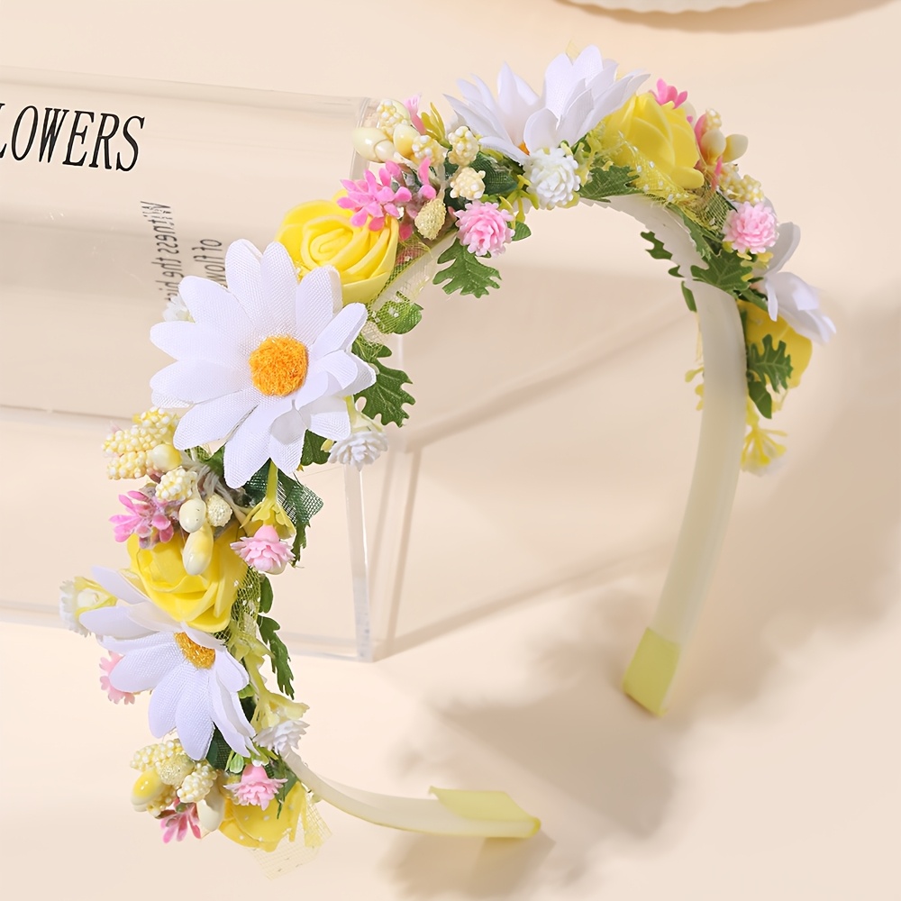 TEMU 1pc Flower Wreath Party Hair Accessory, Daisy Floral Hair Hoop, Spring Summer Fairy Hair Accessory For Wedding Party Photo Shoot, Non-slip